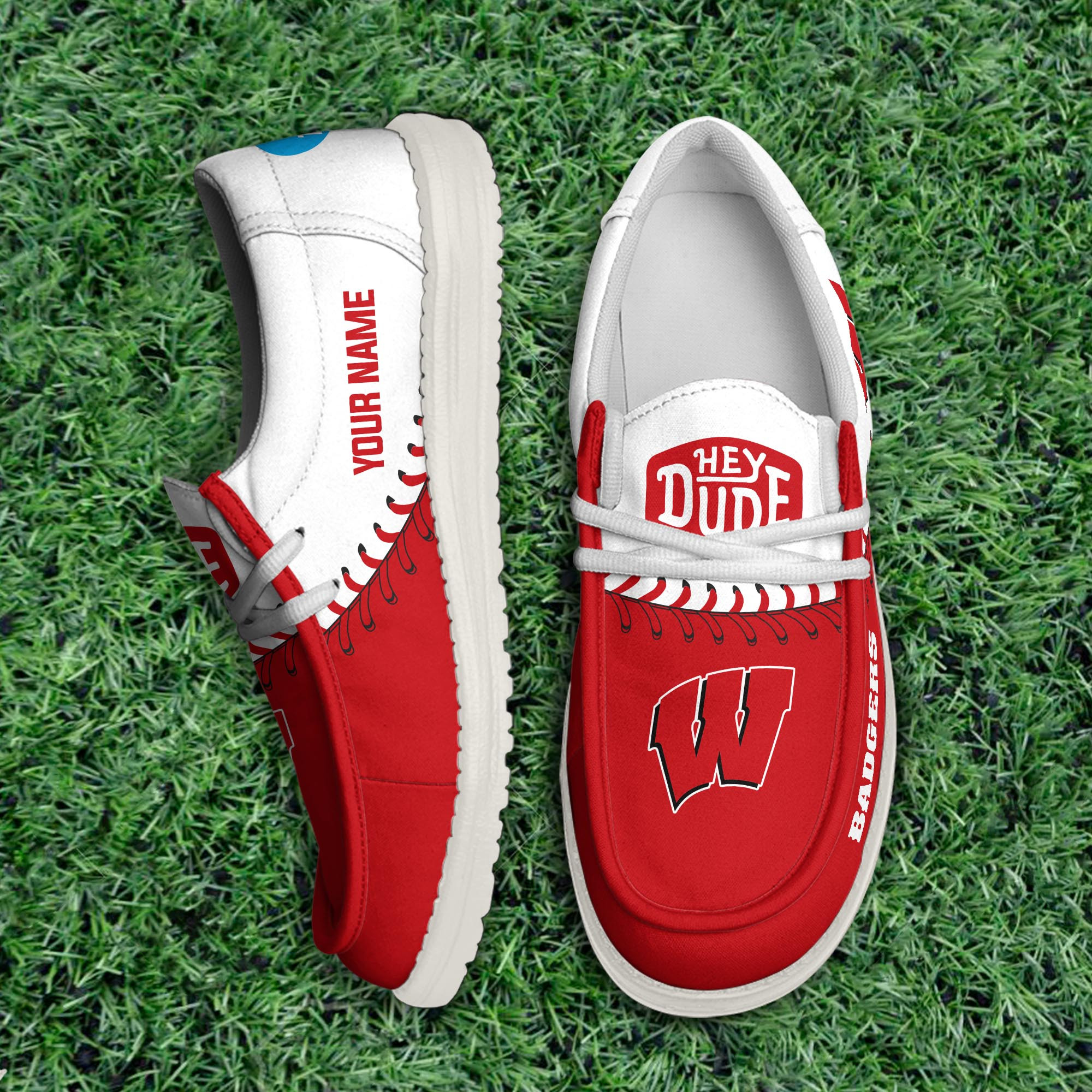 JWFancy Wisconsin Badgers Hey Dude Shoes Wally Men's Lace Up Loafers Comfortable For Men And Women