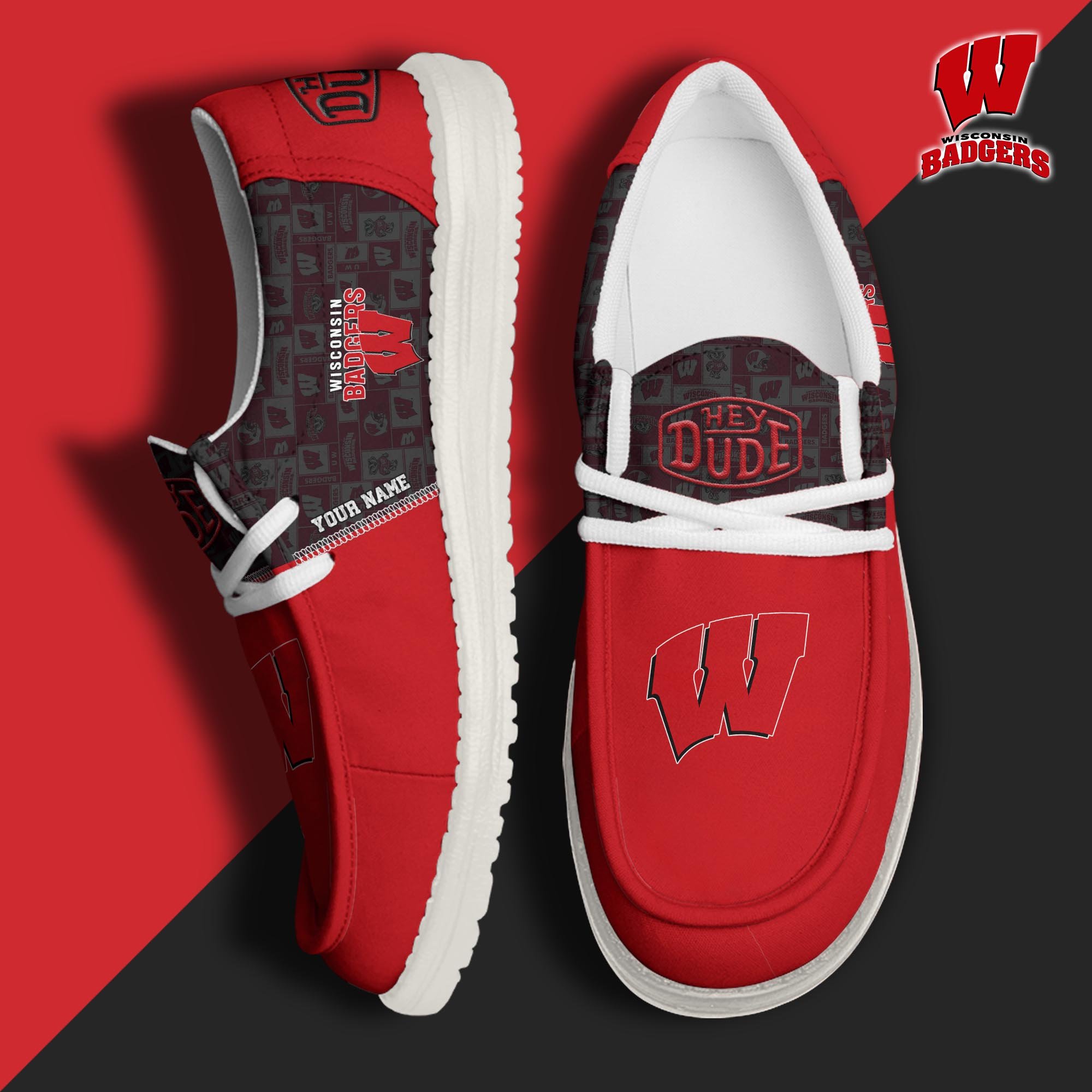 JWFancy Wisconsin Badgers Hey Dude Shoes Wally Men's Lace Up Loafers Comfortable For Men And Women