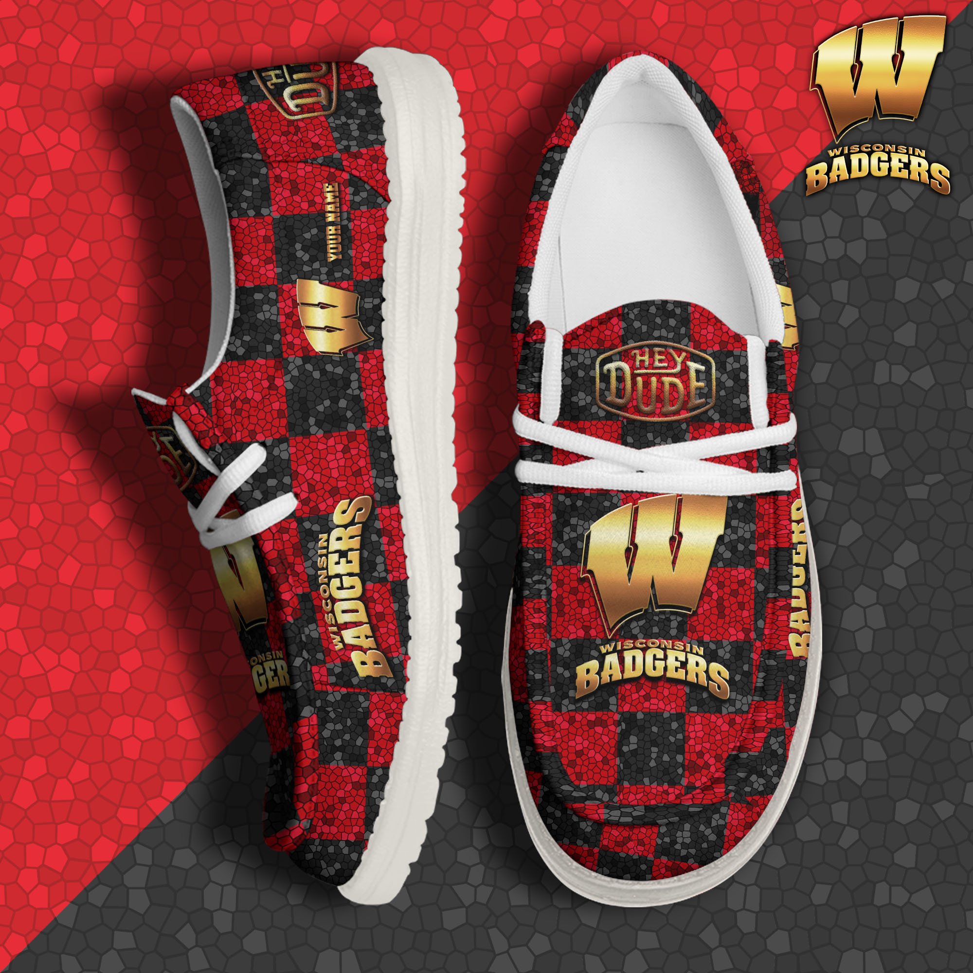 JWFancy Wisconsin Badgers Hey Dude Shoes Wally Men's Lace Up Loafers Comfortable For Men And Women