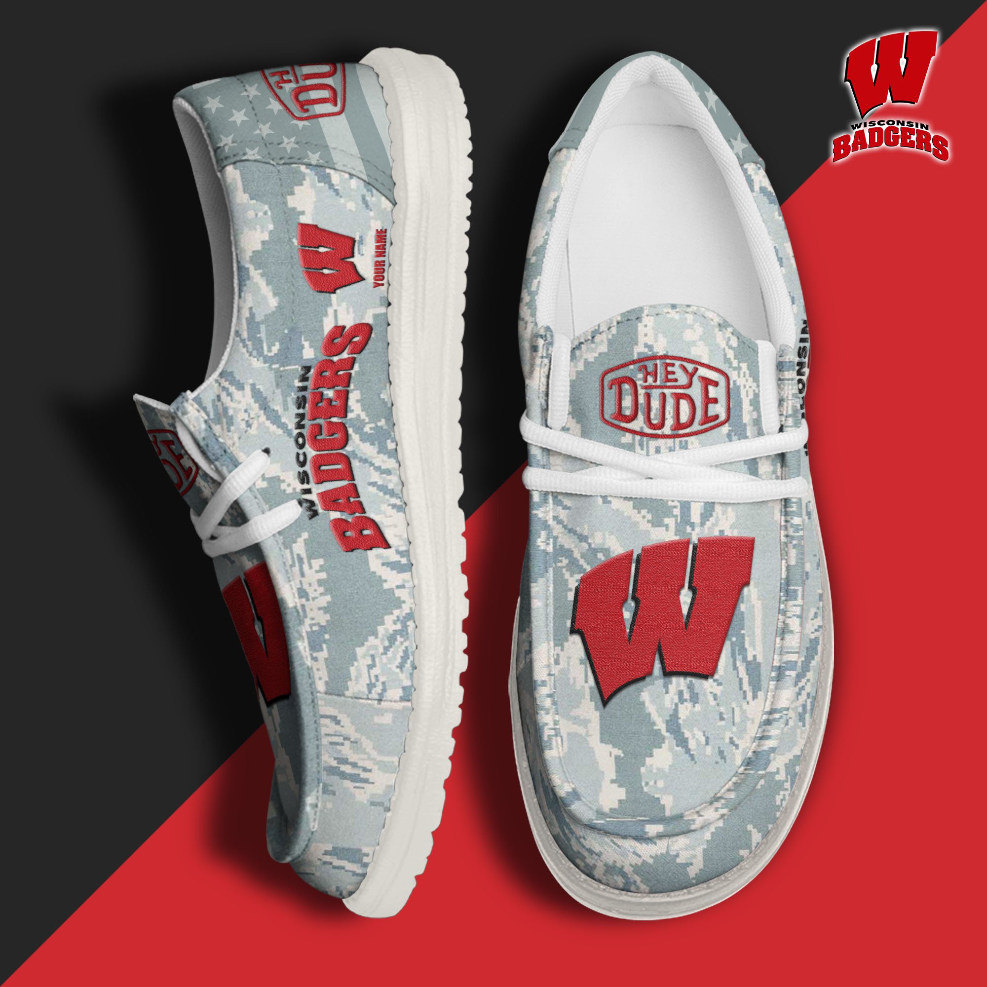 JWFancy Wisconsin Badgers Hey Dude Shoes Wally Men's Lace Up Loafers Comfortable For Men And Women