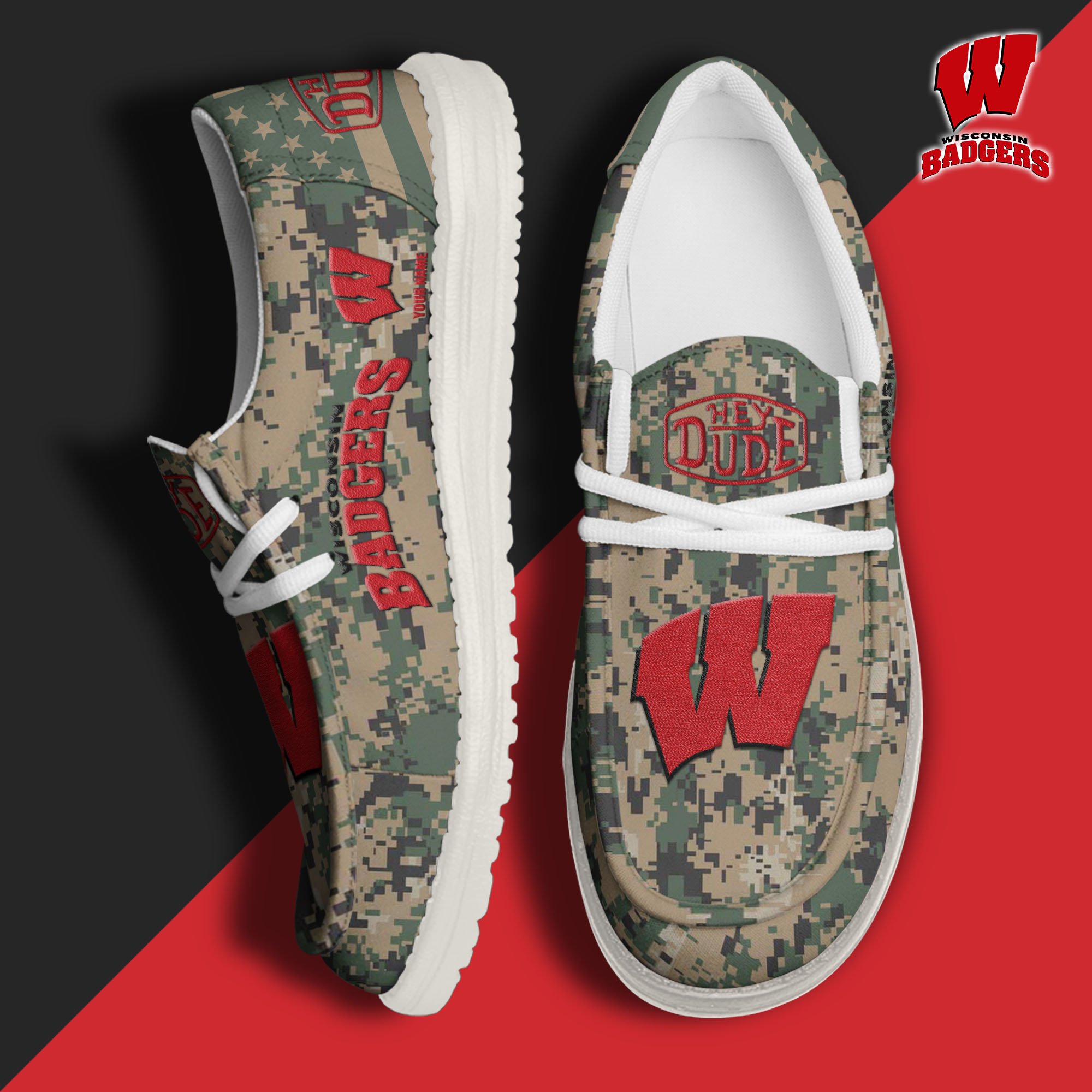JWFancy Wisconsin Badgers Hey Dude Shoes Wally Men's Lace Up Loafers Comfortable For Men And Women
