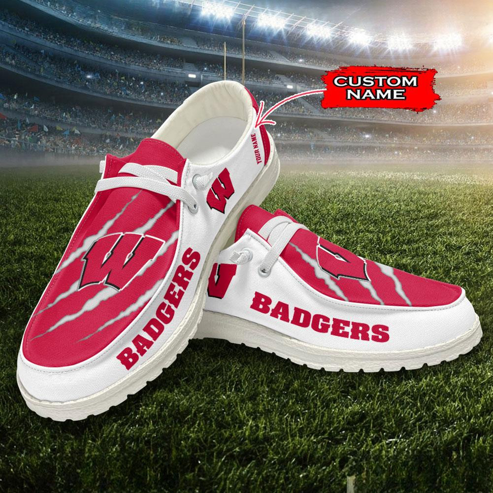 JWFancy Wisconsin Badgers Hey Dude Shoes Wally Men's Lace Up Loafers Comfortable For Men And Women