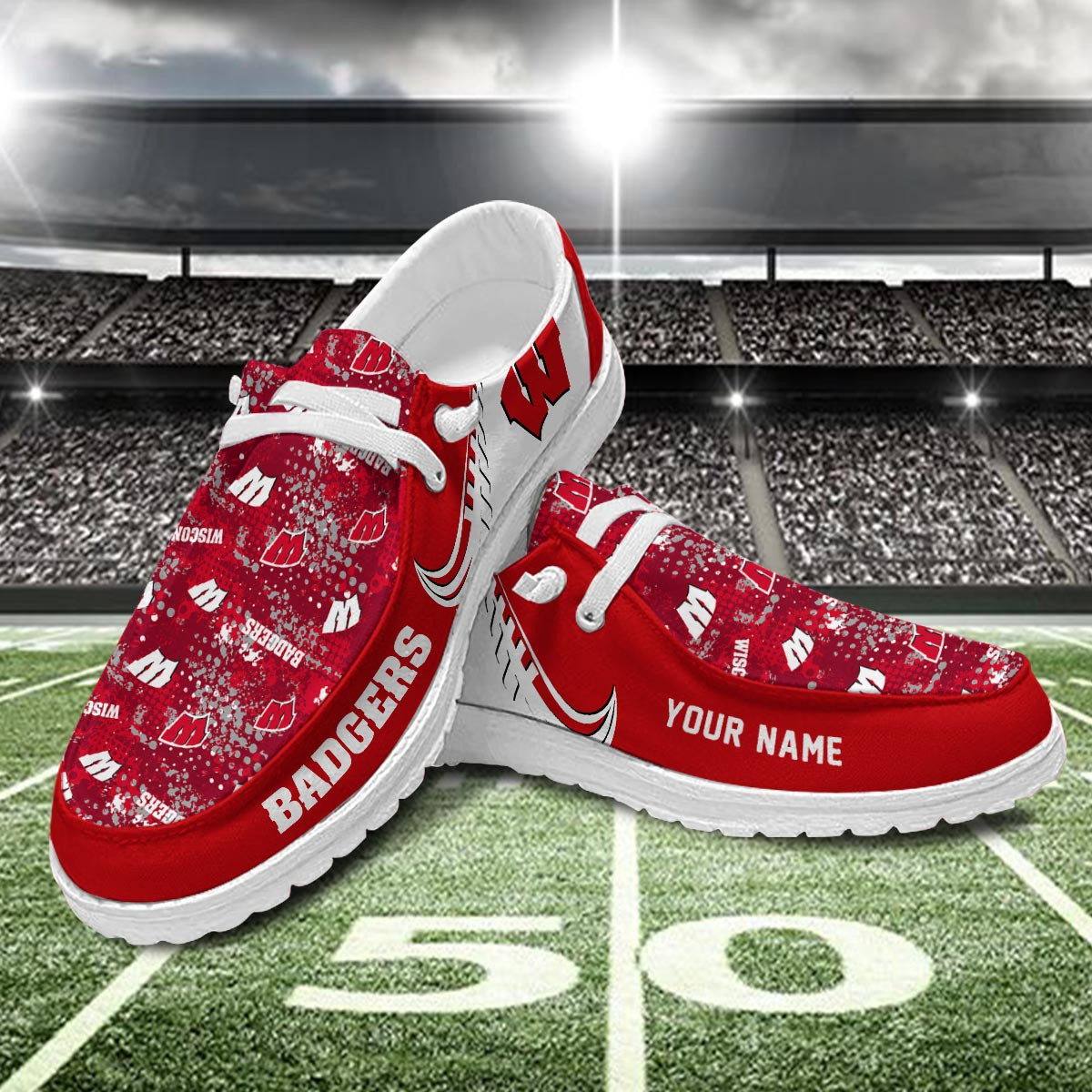 JWFancy Wisconsin Badgers Hey Dude Shoes Wally Men's Lace Up Loafers Comfortable For Men And Women