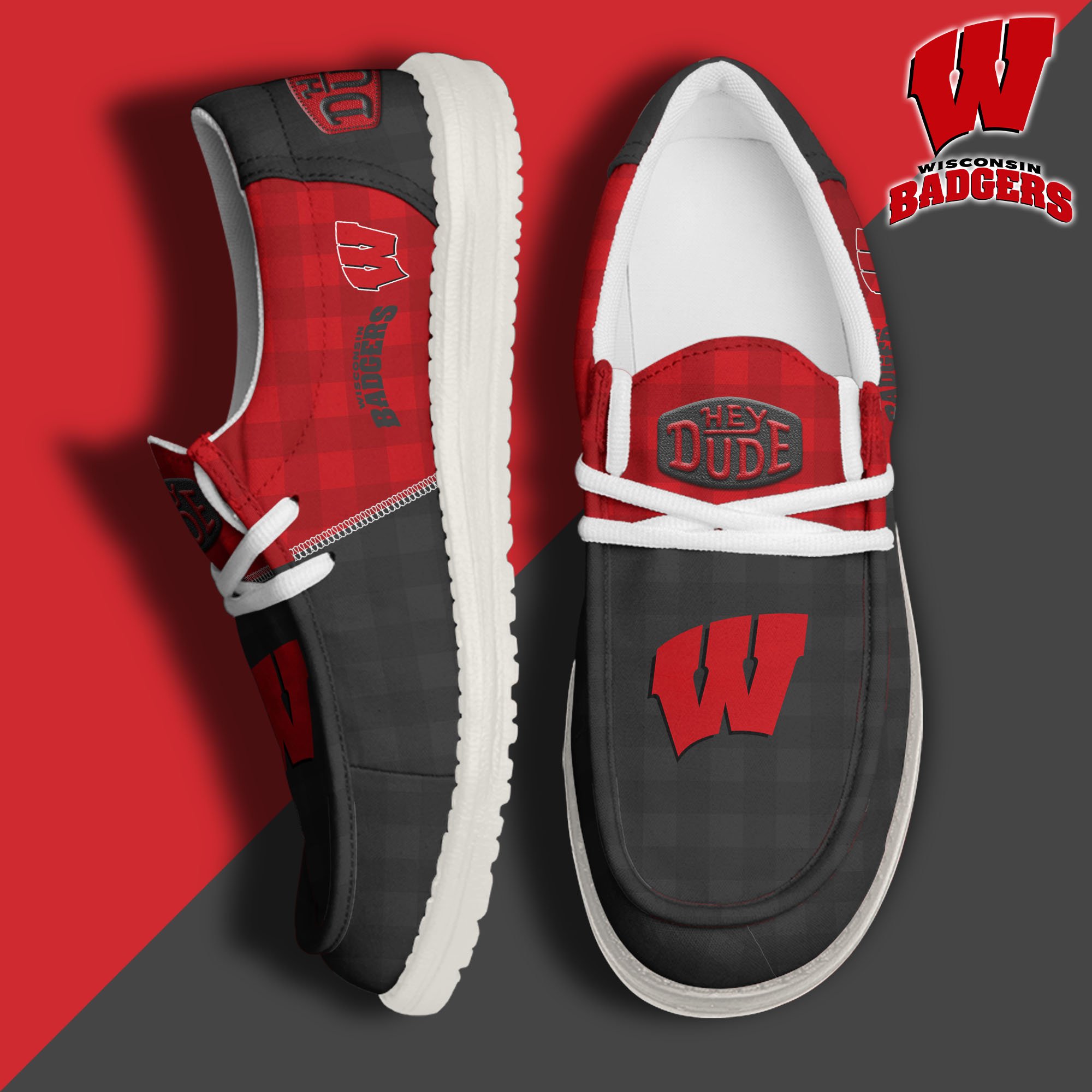 JWFancy Wisconsin Badgers Hey Dude Shoes Wally Men's Lace Up Loafers Comfortable For Men And Women