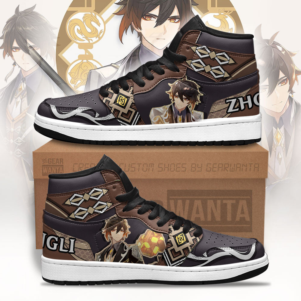 JWFancy Zhongli Genshin Impact AJ1 High Sneakers Shoes For Men And Women