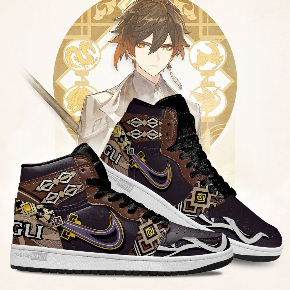 JWFancy Zhongli Genshin Impact AJ1 High Sneakers Shoes For Men And Women
