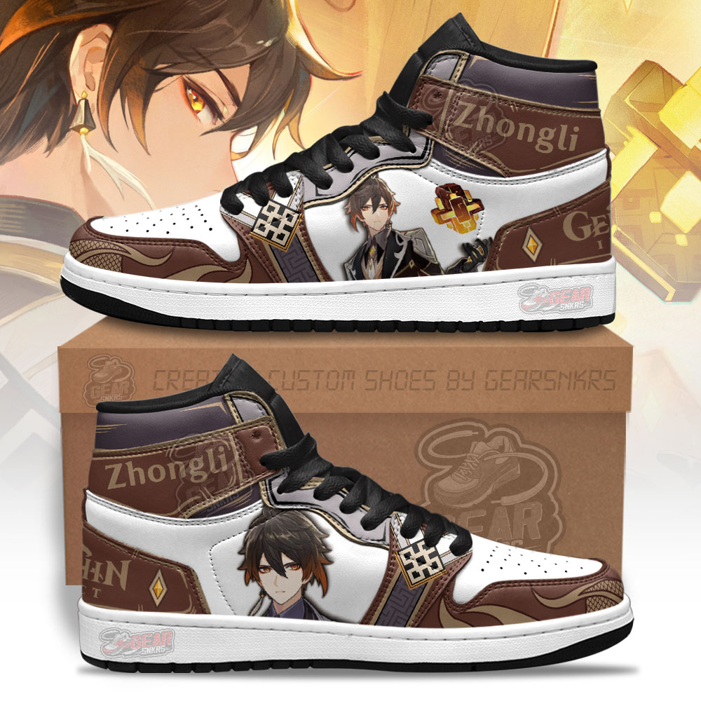 JWFancy Zhongli Genshin Impact AJ1 High Sneakers Shoes For Men And Women