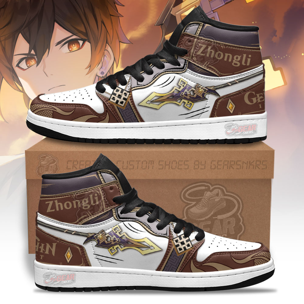 JWFancy Zhongli Weapon Genshin Impact AJ1 High Sneakers Shoes For Men And Women