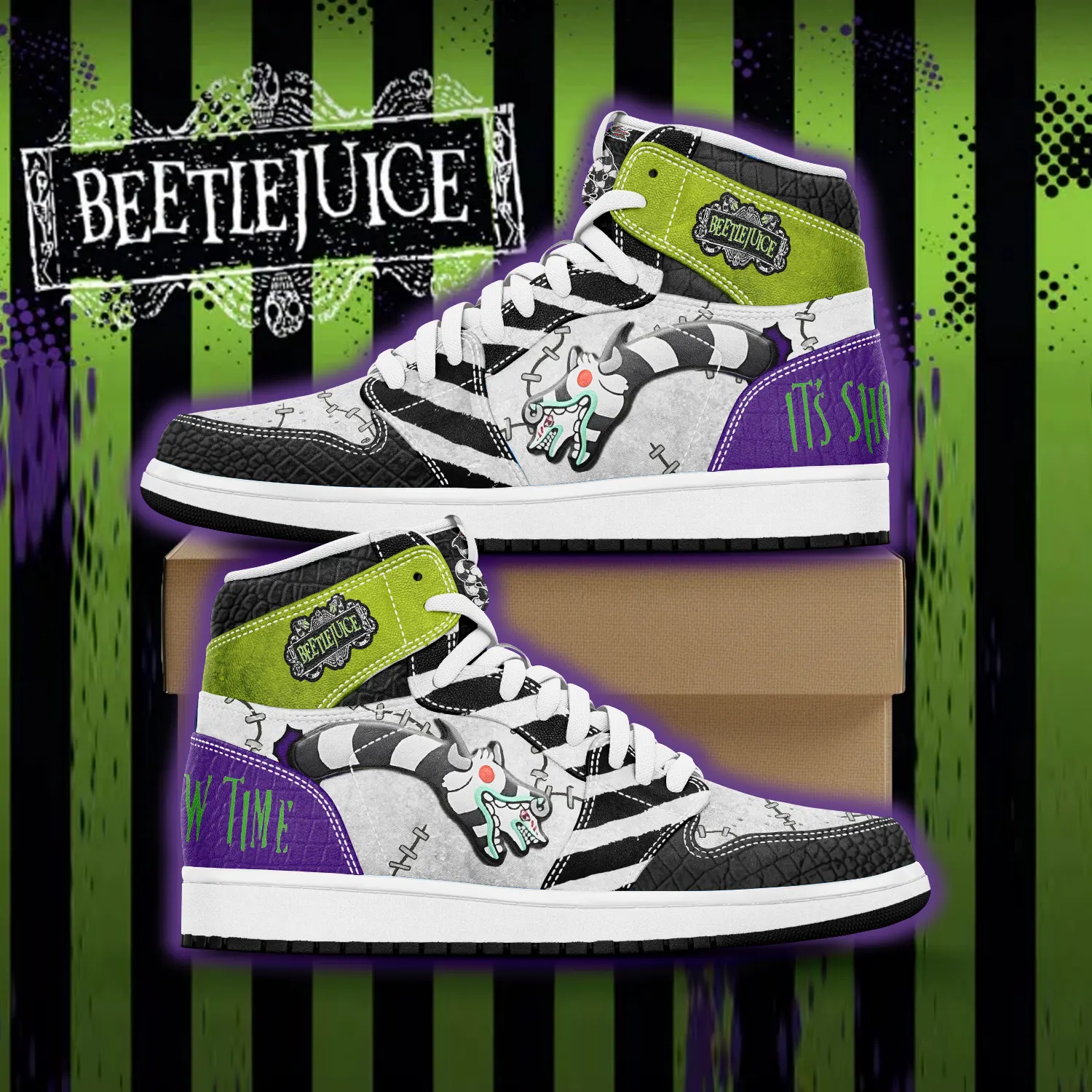 JWFancy Beetlejuice x Halloween AJ1 High Sneakers Shoes For Men And Women