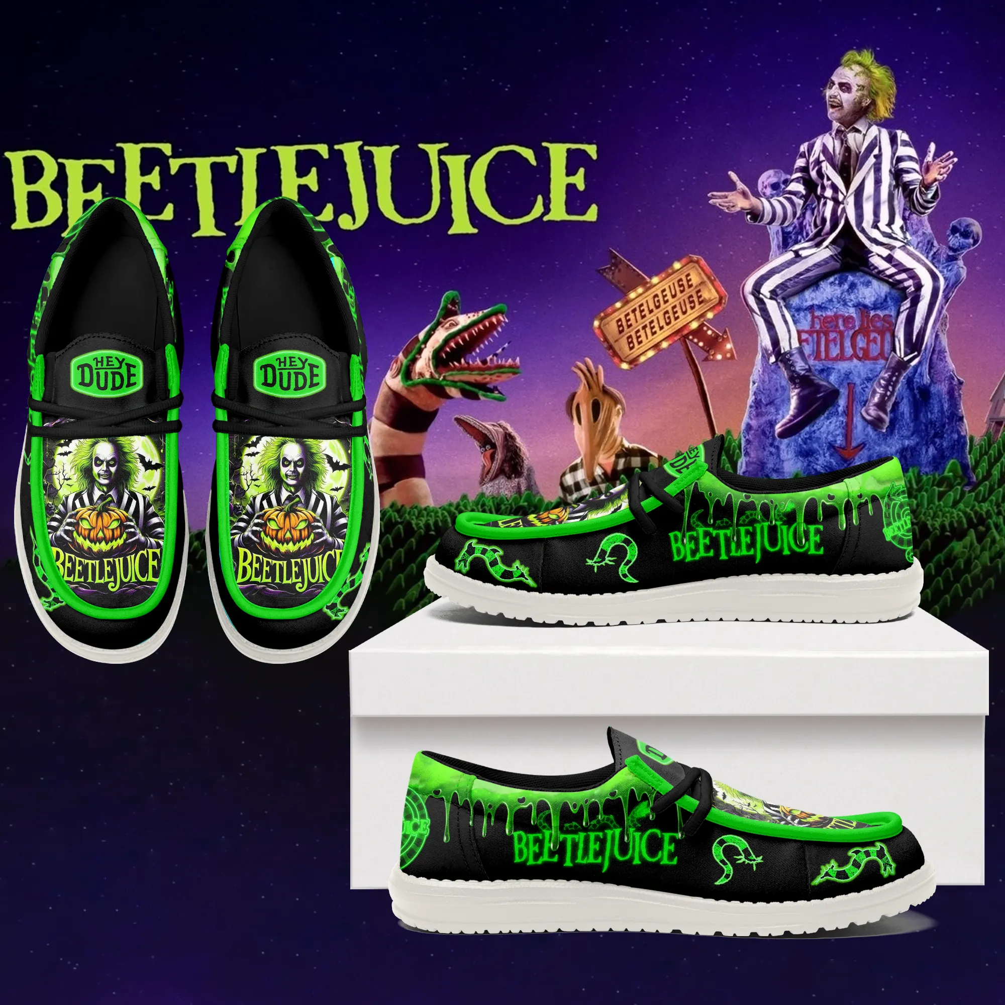 JWFancy Beetlejuice x Halloween Hey Dude Shoes Gift For Fans