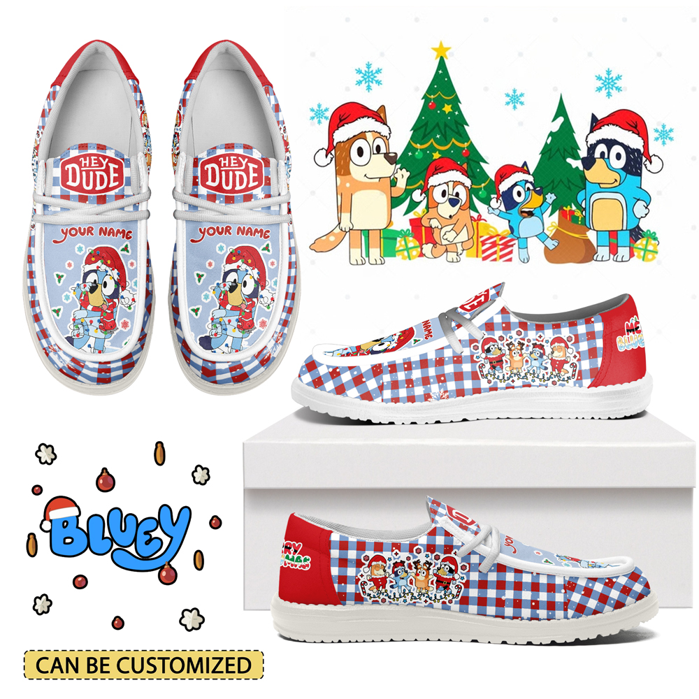 JWFancy Bluey x Christmas Personalized Hey Dude Shoes For Men And Women