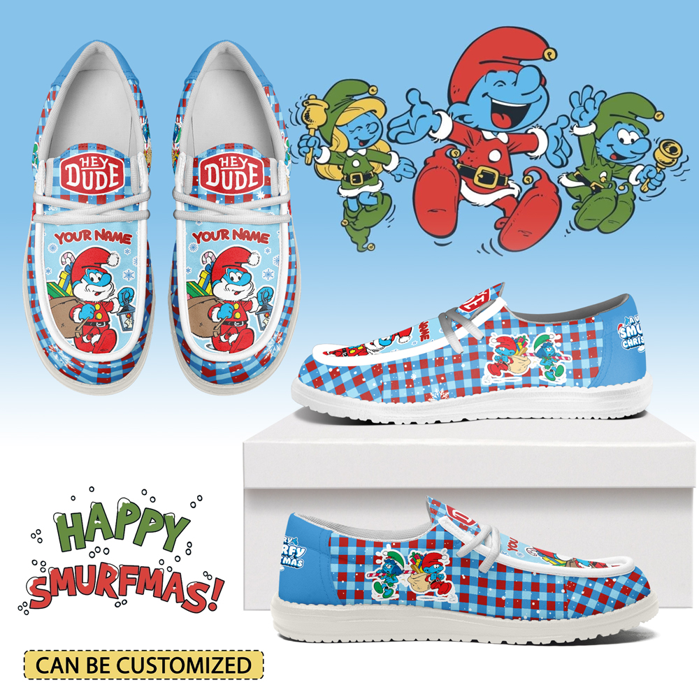 JWFancy Smurfs x Christmas Personalized Hey Dude Shoes For Men And Women