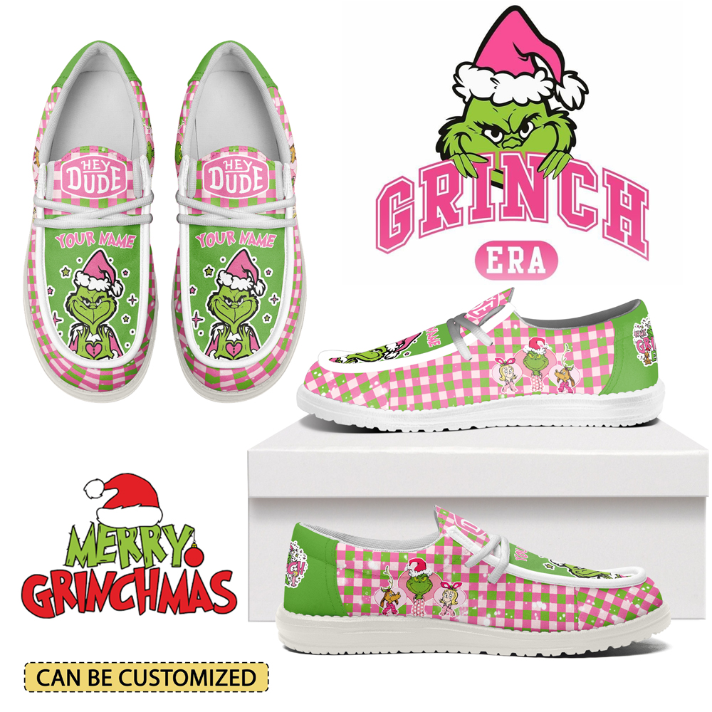 JWFancy The Grinch x Christmas x Pink October Personalized Hey Dude Shoes For Men And Women