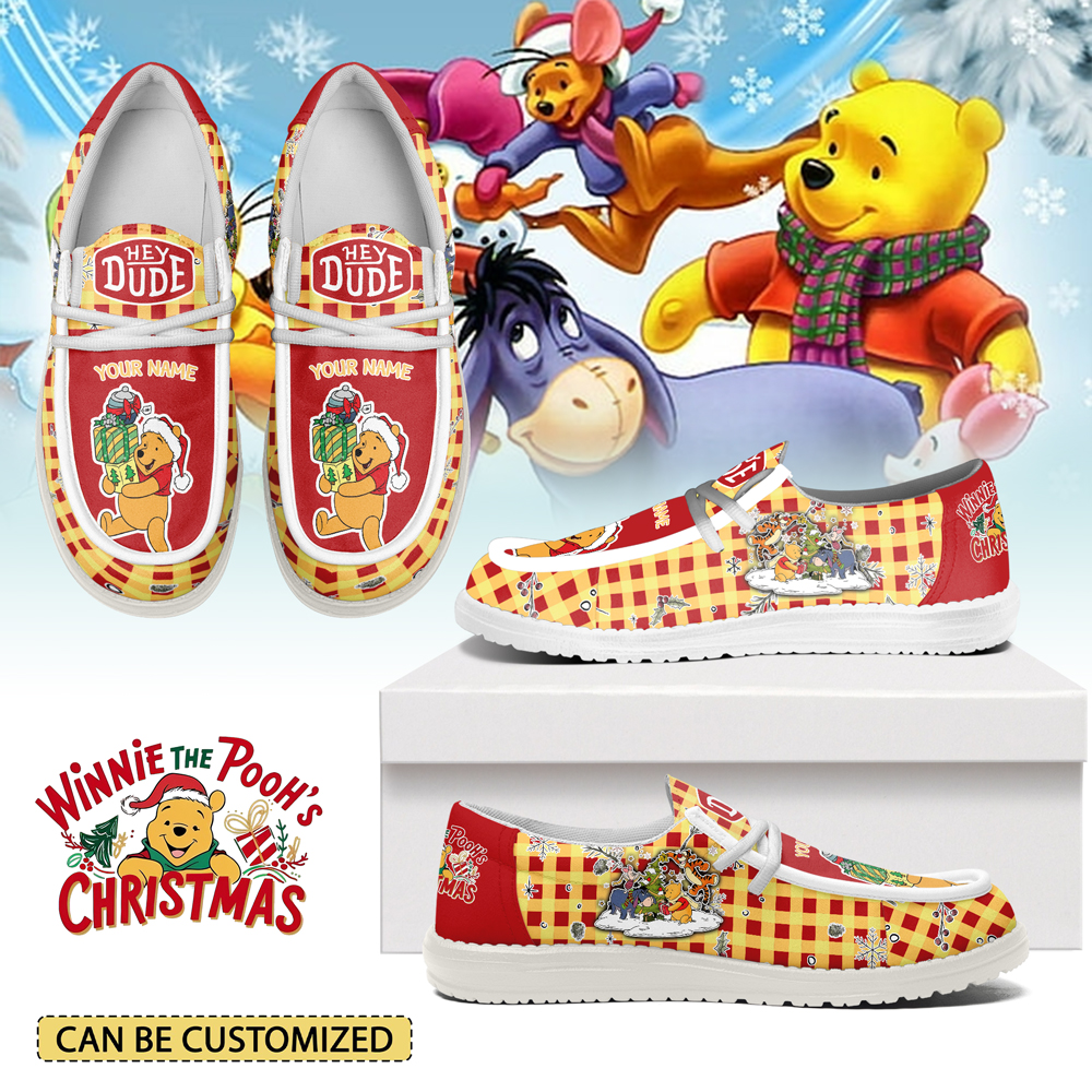 JWFancy Winnie the Pooh x Christmas Personalized Hey Dude Shoes For Men And Women