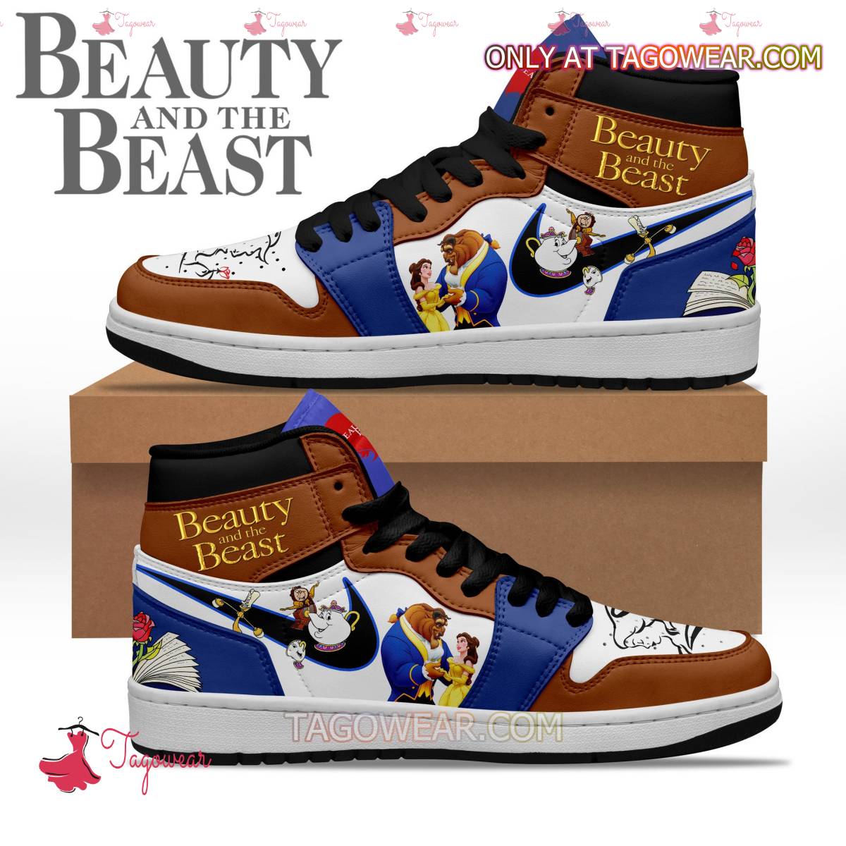 JWFancy Beauty And The Beast AJ1 High Sneakers Shoes For Men And Women