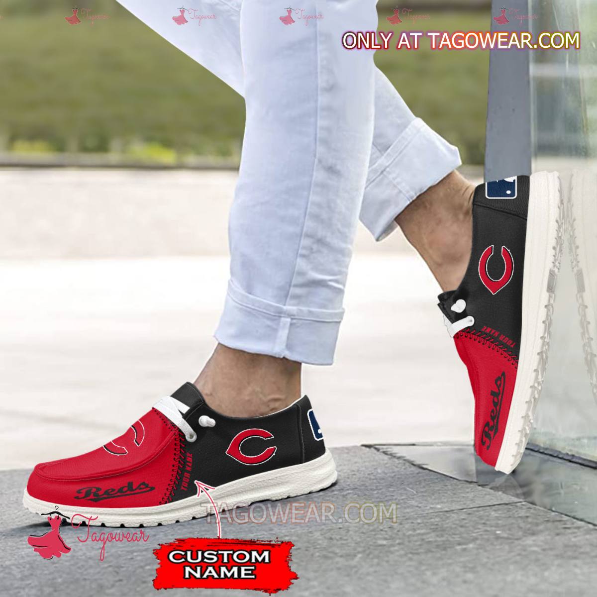 JWFancy Cincinnati Reds Hey Dude Shoes Wally Men’s Lace Up Loafers Comfortable For Men And Women