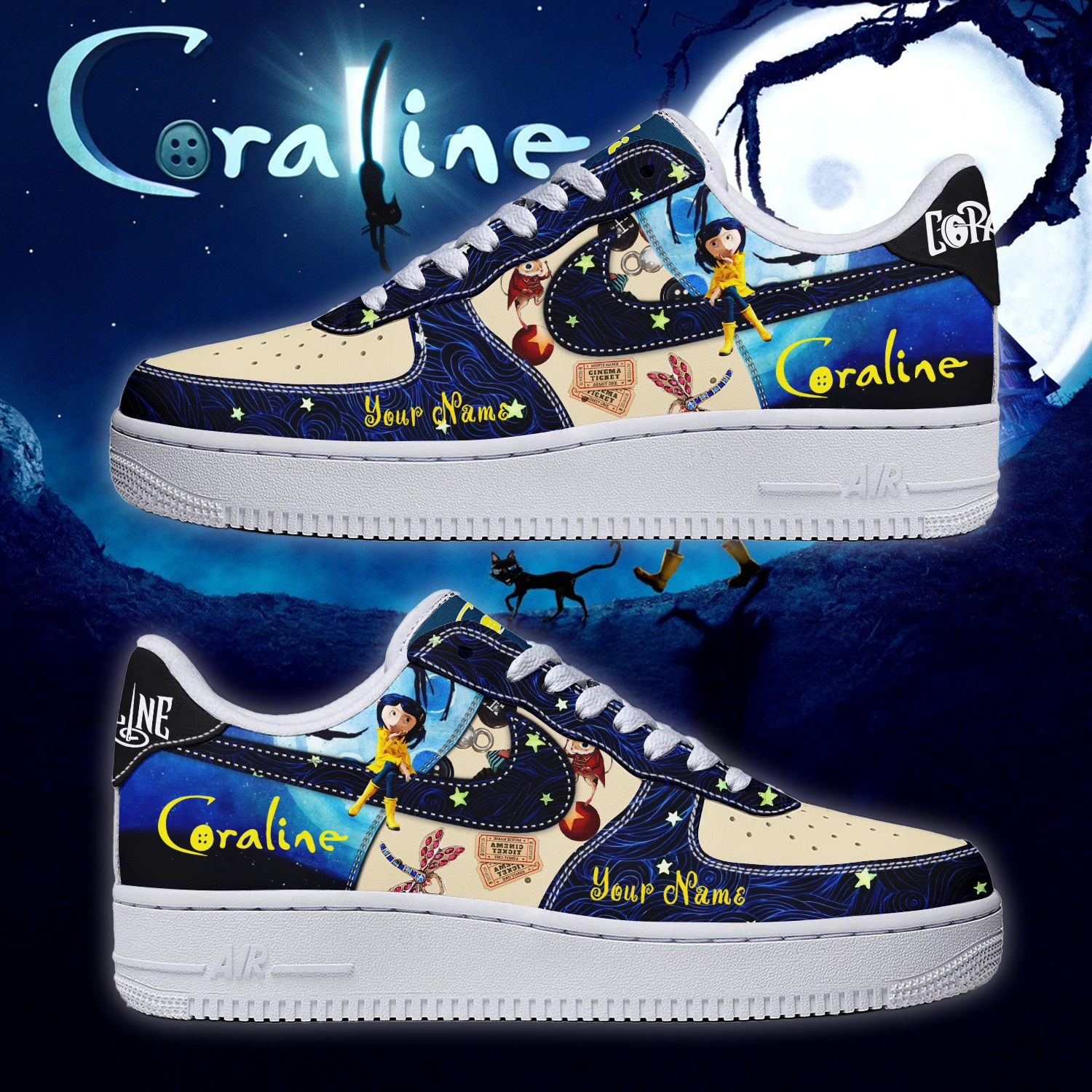 JWFancy Coraline x Halloween Air Low-Top Sneakers Shoes For Men And Women