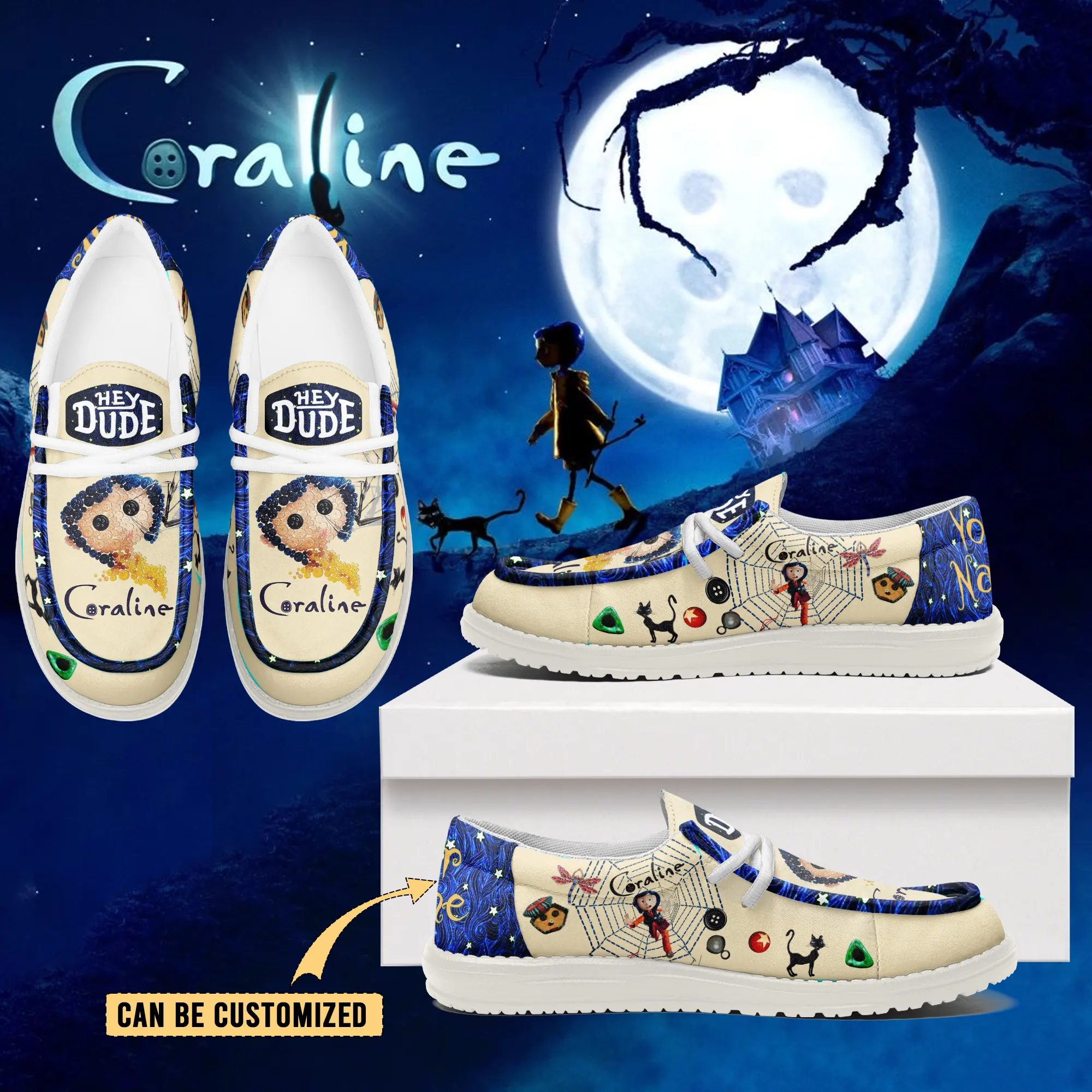 JWFancy Coraline x Halloween Hey Dude Shoes Gift For Fans