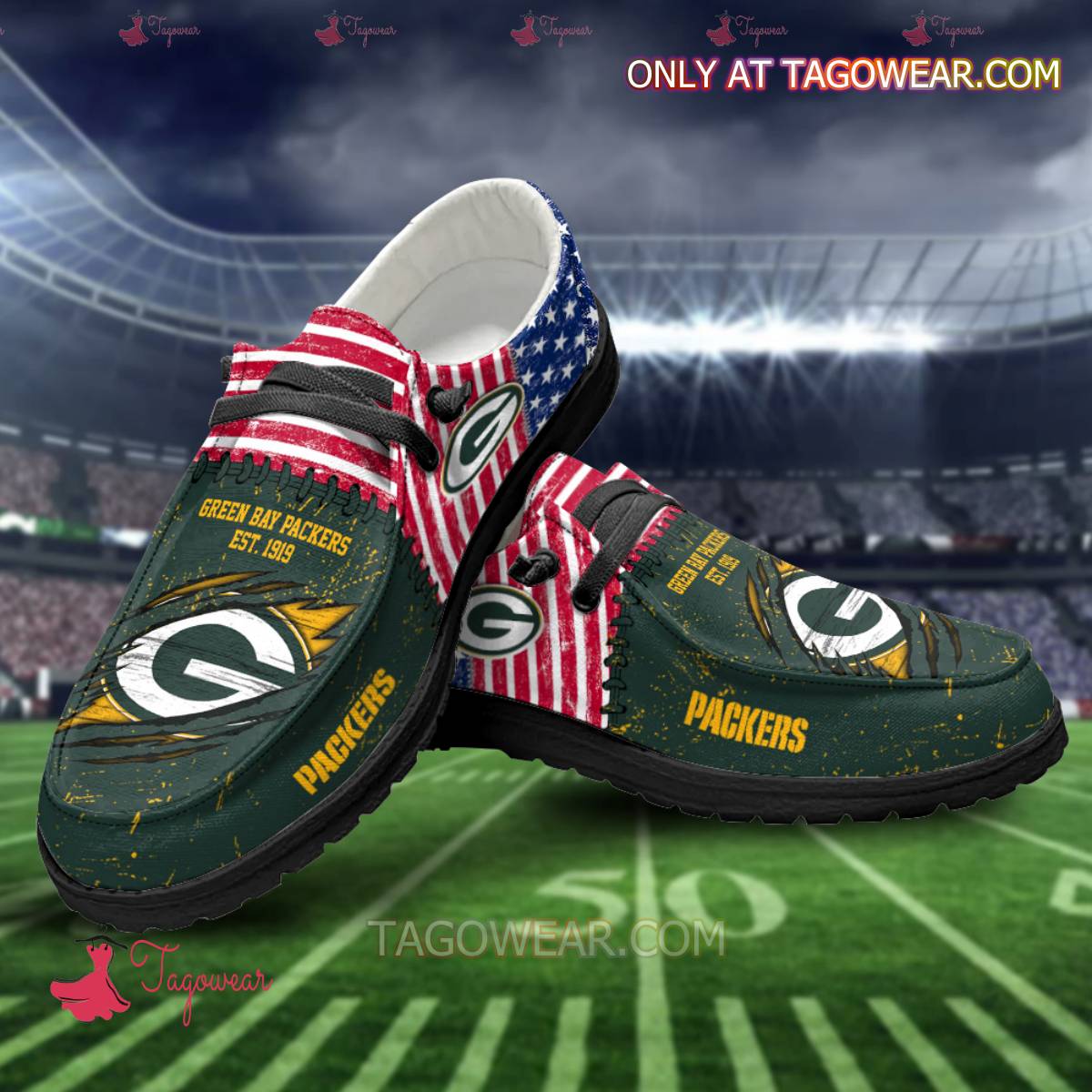 JWFancy Green Bay Packers Hey Dude Shoes Wally Men’s Lace Up Loafers Comfortable For Men And Women