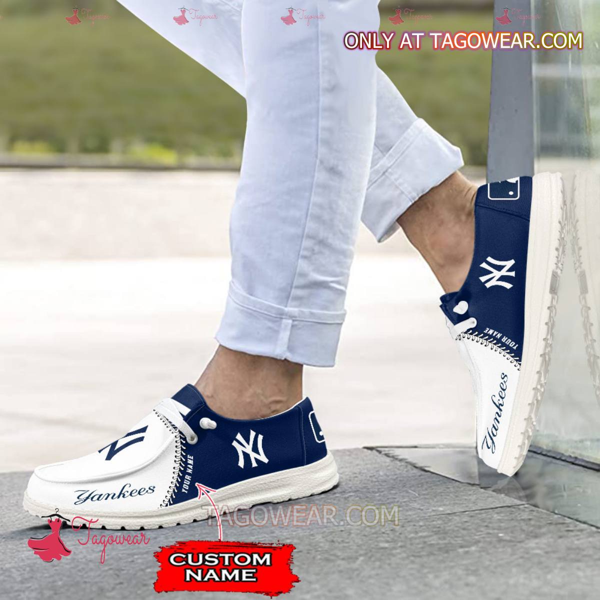 JWFancy New York Yankees Hey Dude Shoes Wally Men’s Lace Up Loafers Comfortable For Men And Women