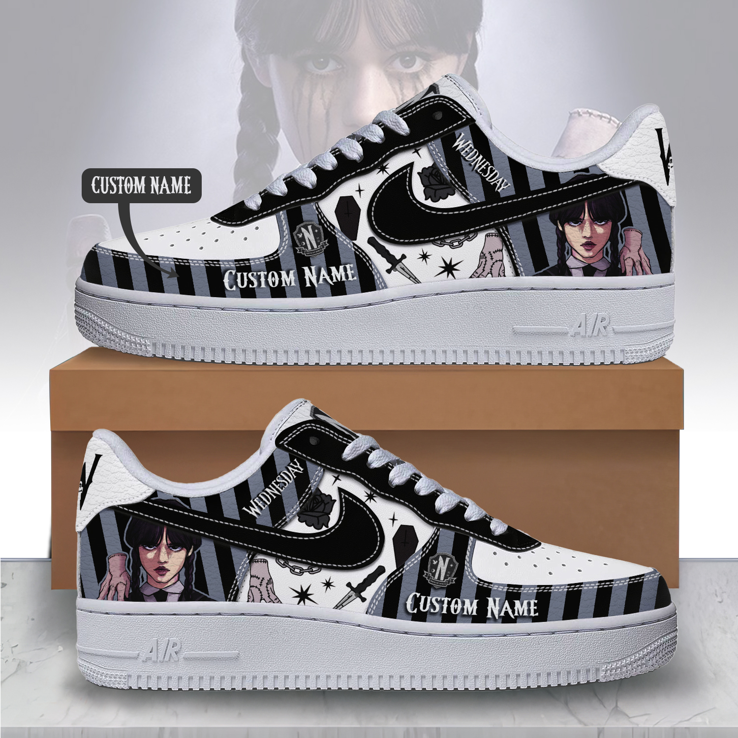 JWFancy Wednesday x Halloween Air Low-Top Sneakers Shoes For Men And Women