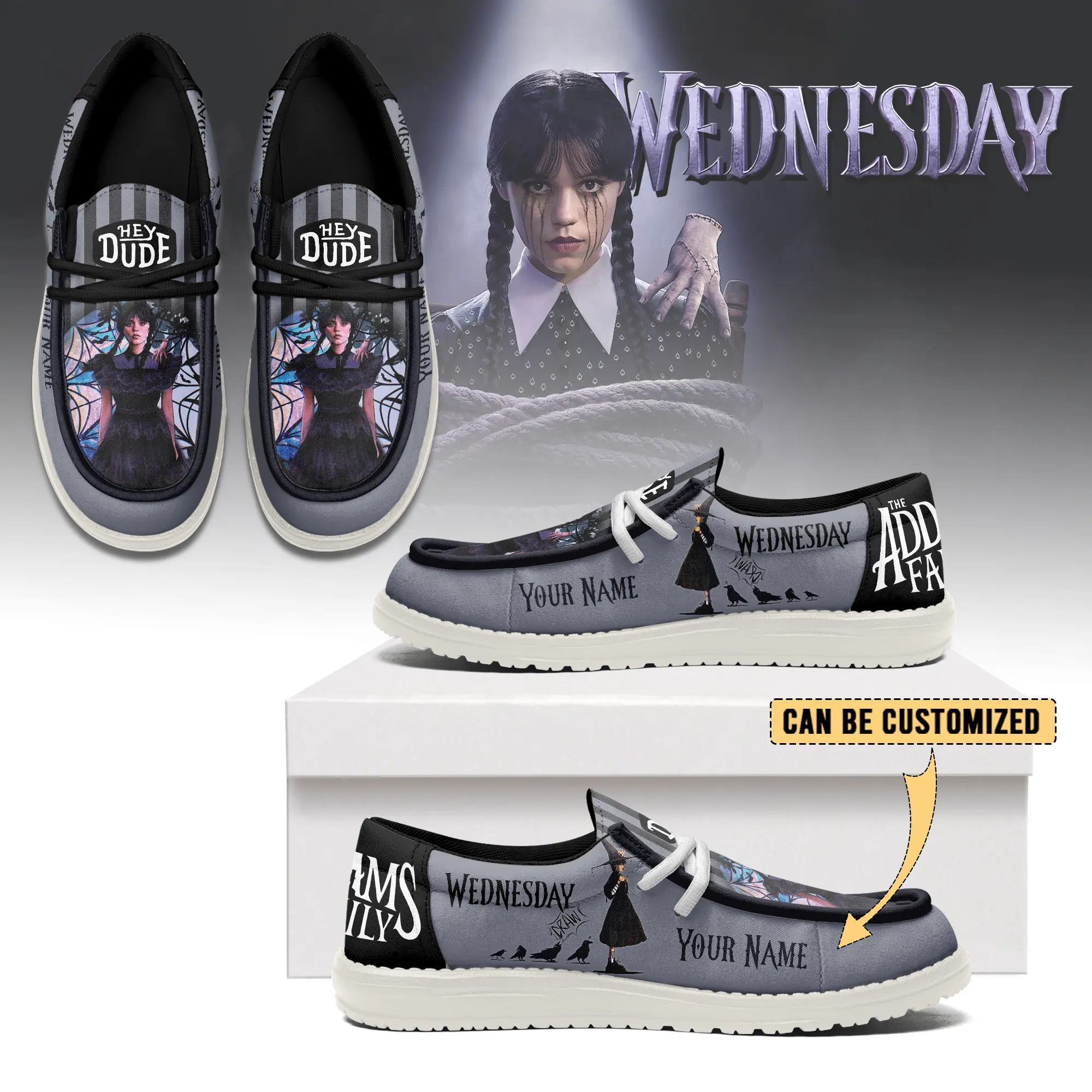 JWFancy Wednesday x Halloween Hey Dude Shoes Gift For Fans