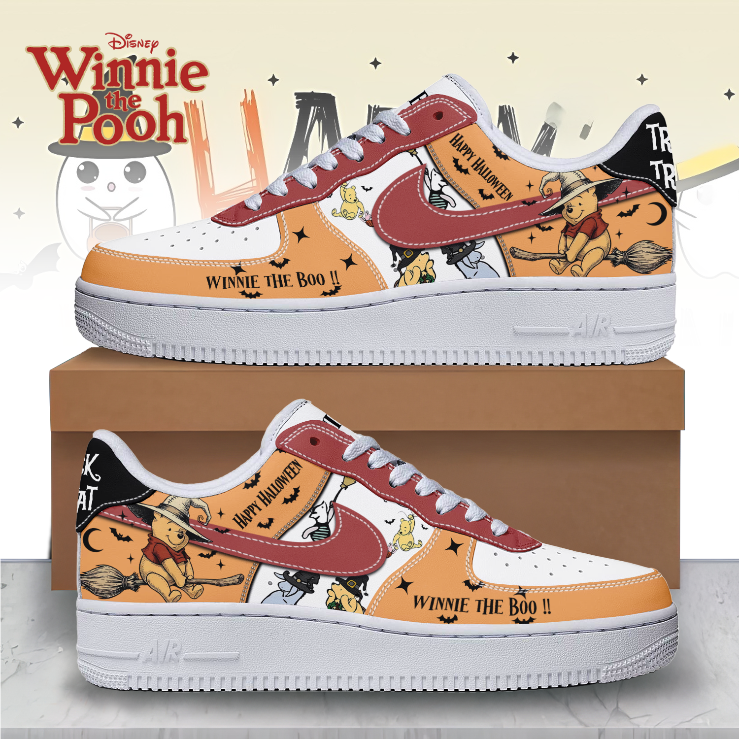JWFancy Winnie The Pooh x Halloween Air Low-Top Sneakers Shoes For Men And Women