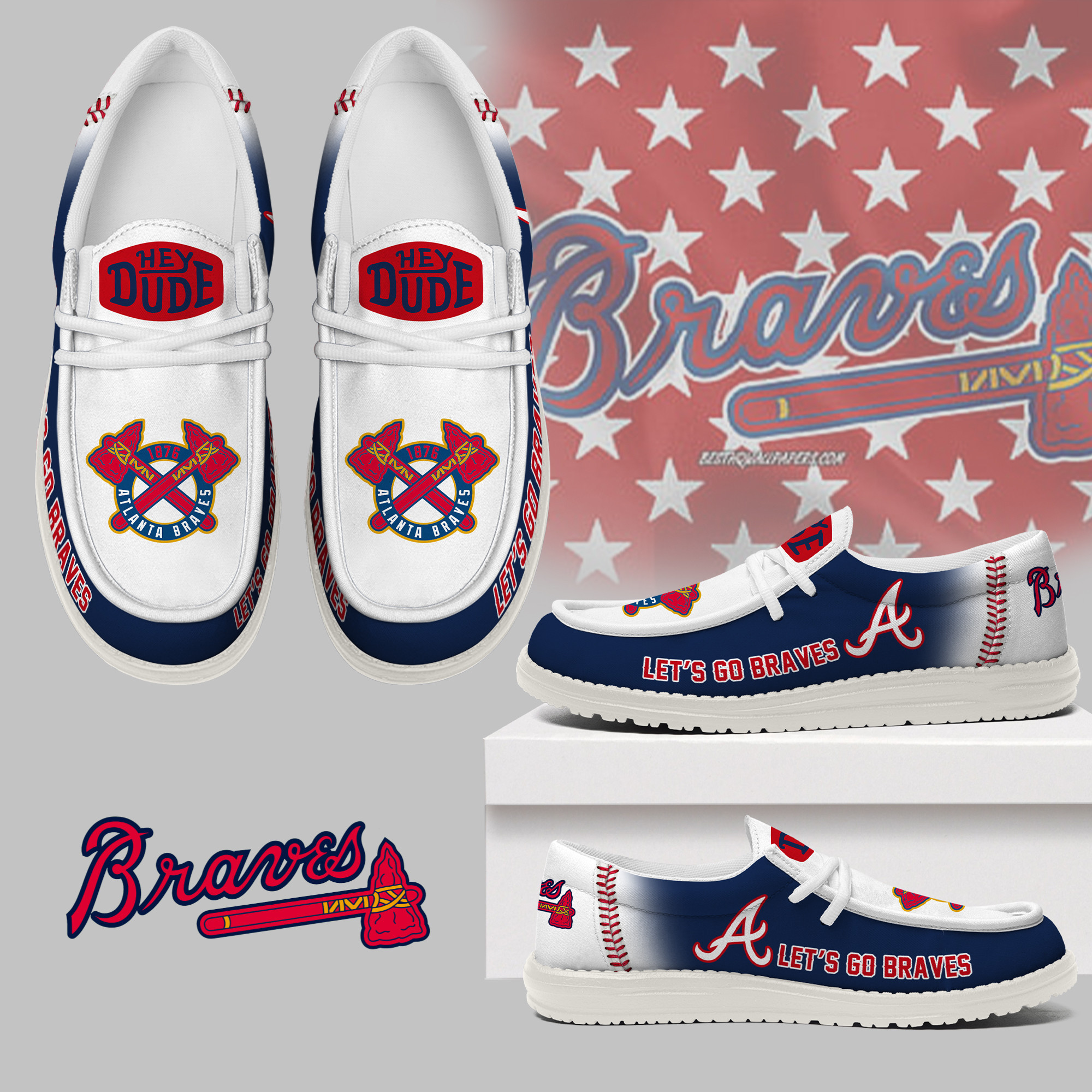 JWFancy Atlanta Braves Hey Dude Shoes Wally Men's Lace Up Loafers Comfortable For Men And Women