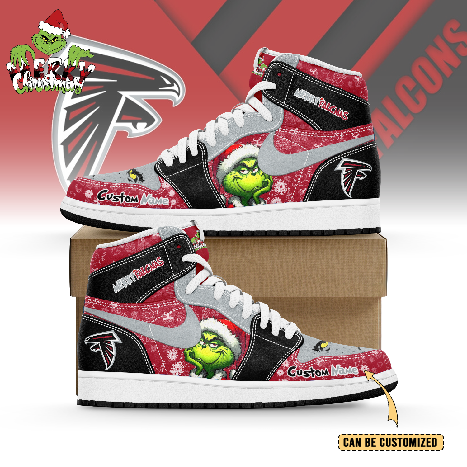 JWFancy Atlanta Falcons x The Grinch x Christmas AJ1 High Sneakers Shoes For Men And Women