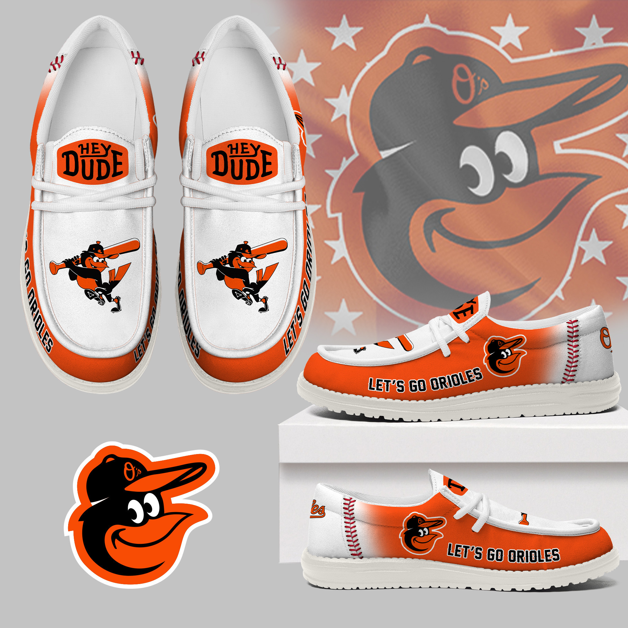 JWFancy Baltimore Orioles Hey Dude Shoes Wally Men's Lace Up Loafers Comfortable For Men And Women
