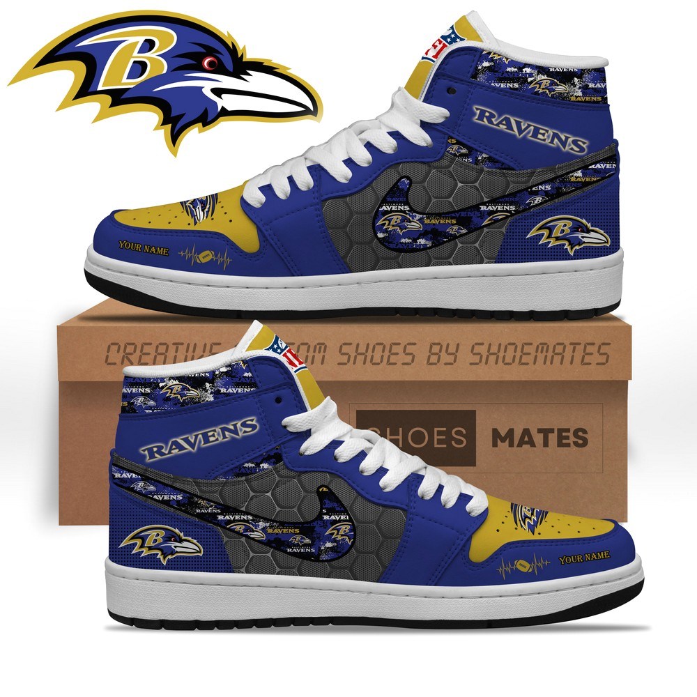 JWFancy Baltimore Ravens AJ1 High Sneakers Shoes For Men And Women