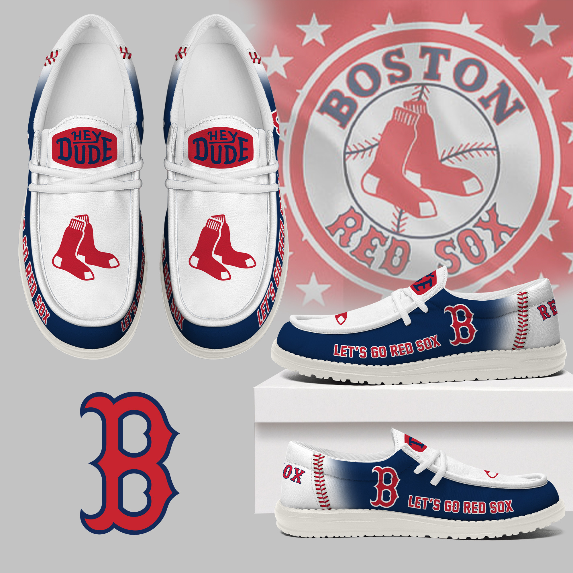 JWFancy Boston Red Sox Hey Dude Shoes Wally Men's Lace Up Loafers Comfortable For Men And Women
