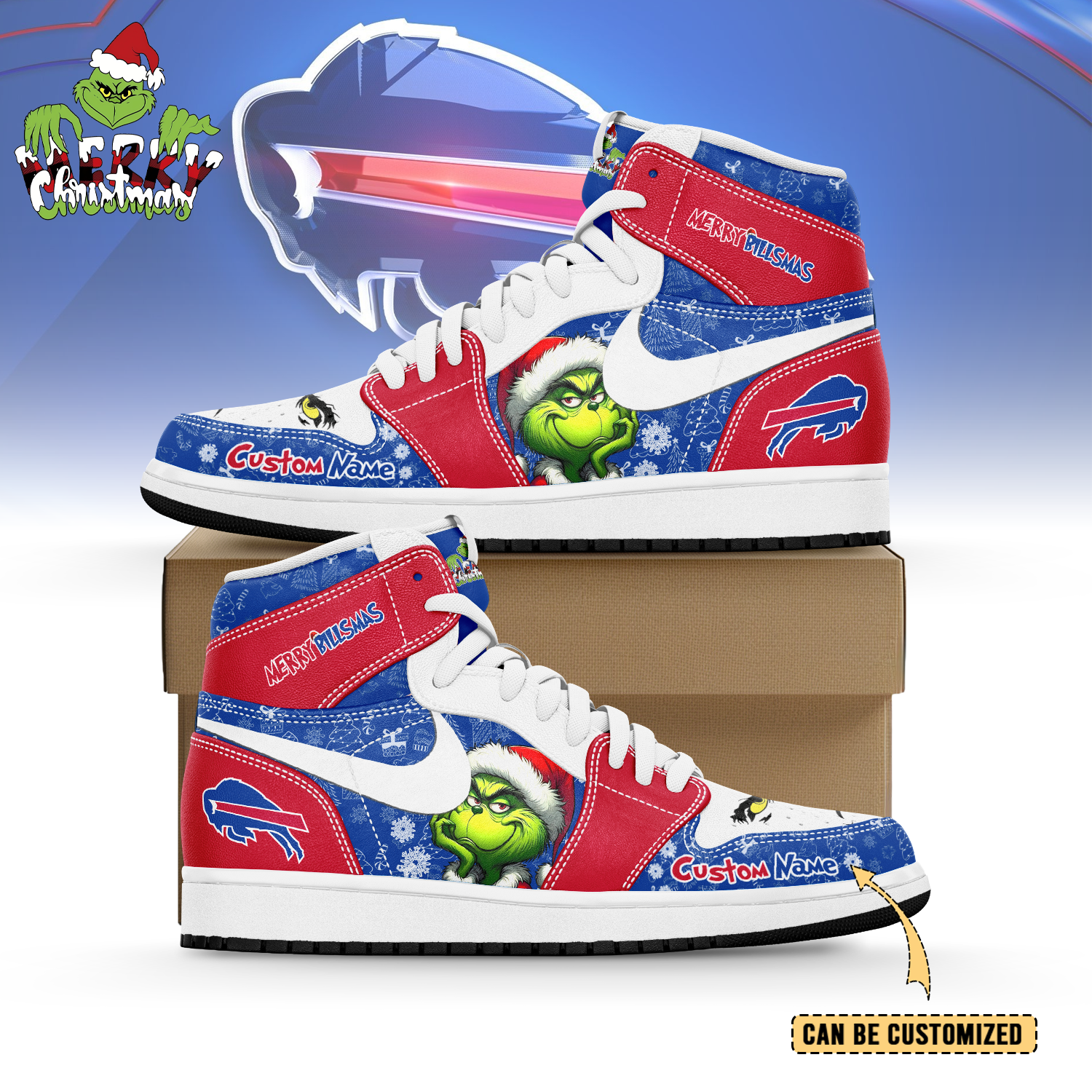 JWFancy Buffalo Bills x The Grinch x Christmas AJ1 High Sneakers Shoes For Men And Women