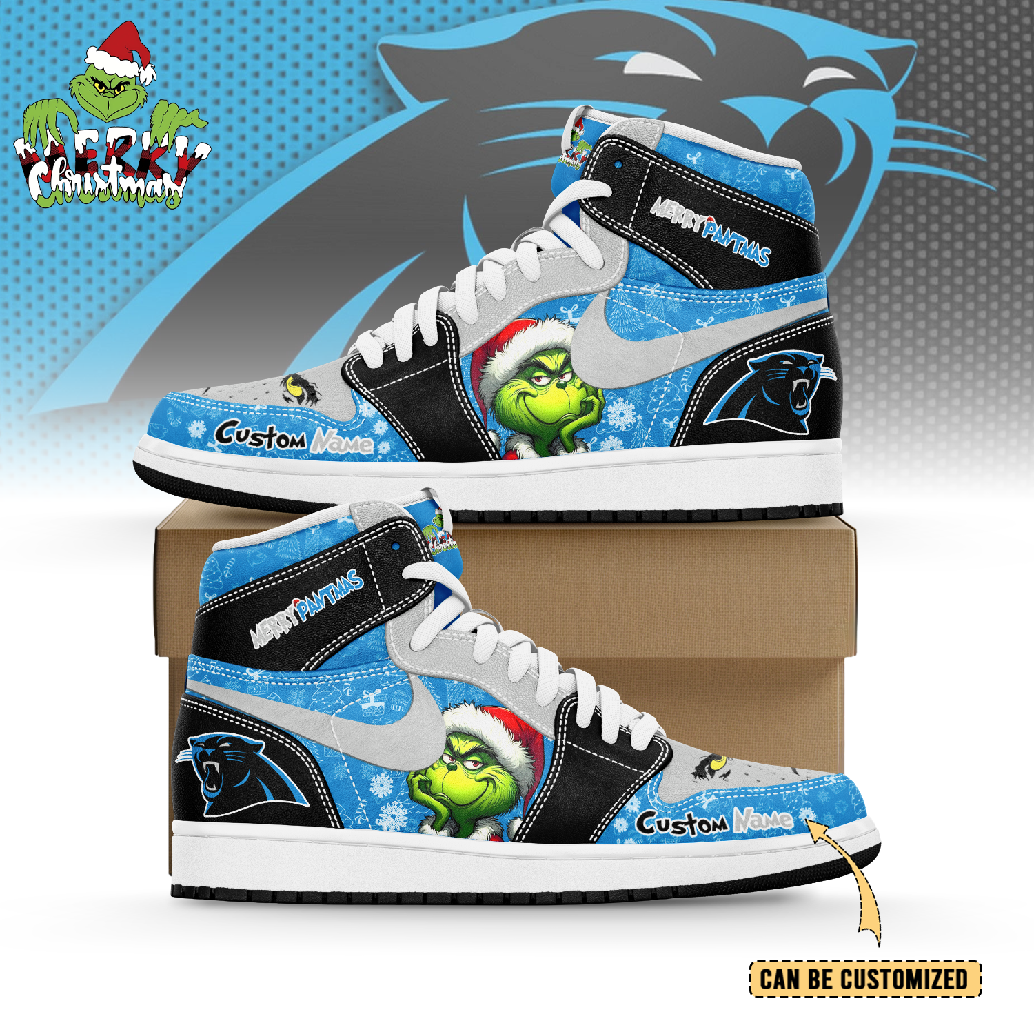 JWFancy Carolina Panthers x The Grinch x Christmas AJ1 High Sneakers Shoes For Men And Women