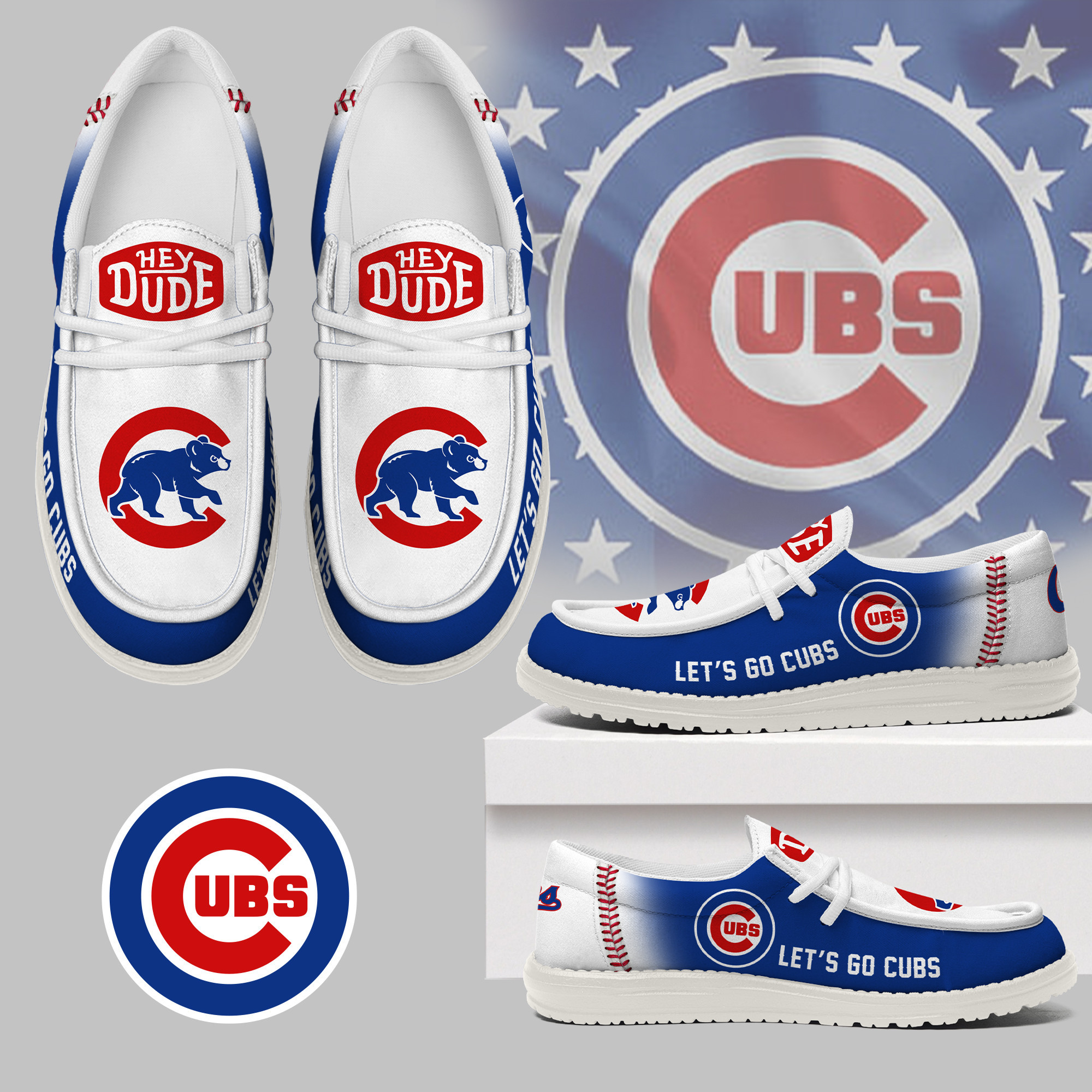 JWFancy Chicago Cubs Hey Dude Shoes Wally Men's Lace Up Loafers Comfortable For Men And Women