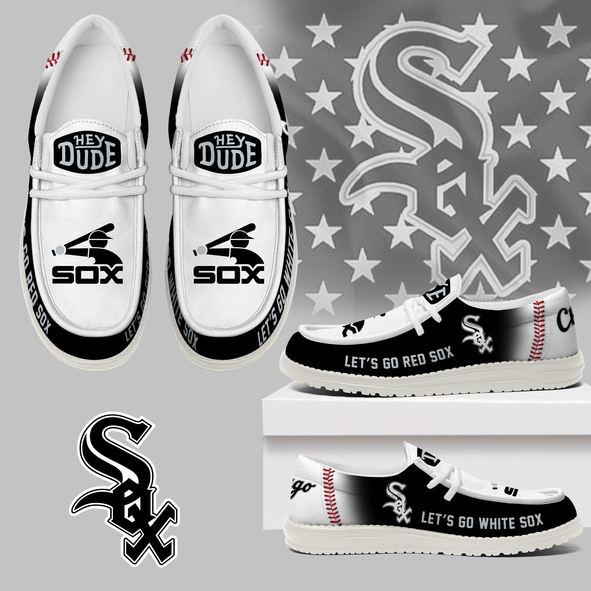 JWFancy Chicago White Sox Hey Dude Shoes Wally Men's Lace Up Loafers Comfortable For Men And Women