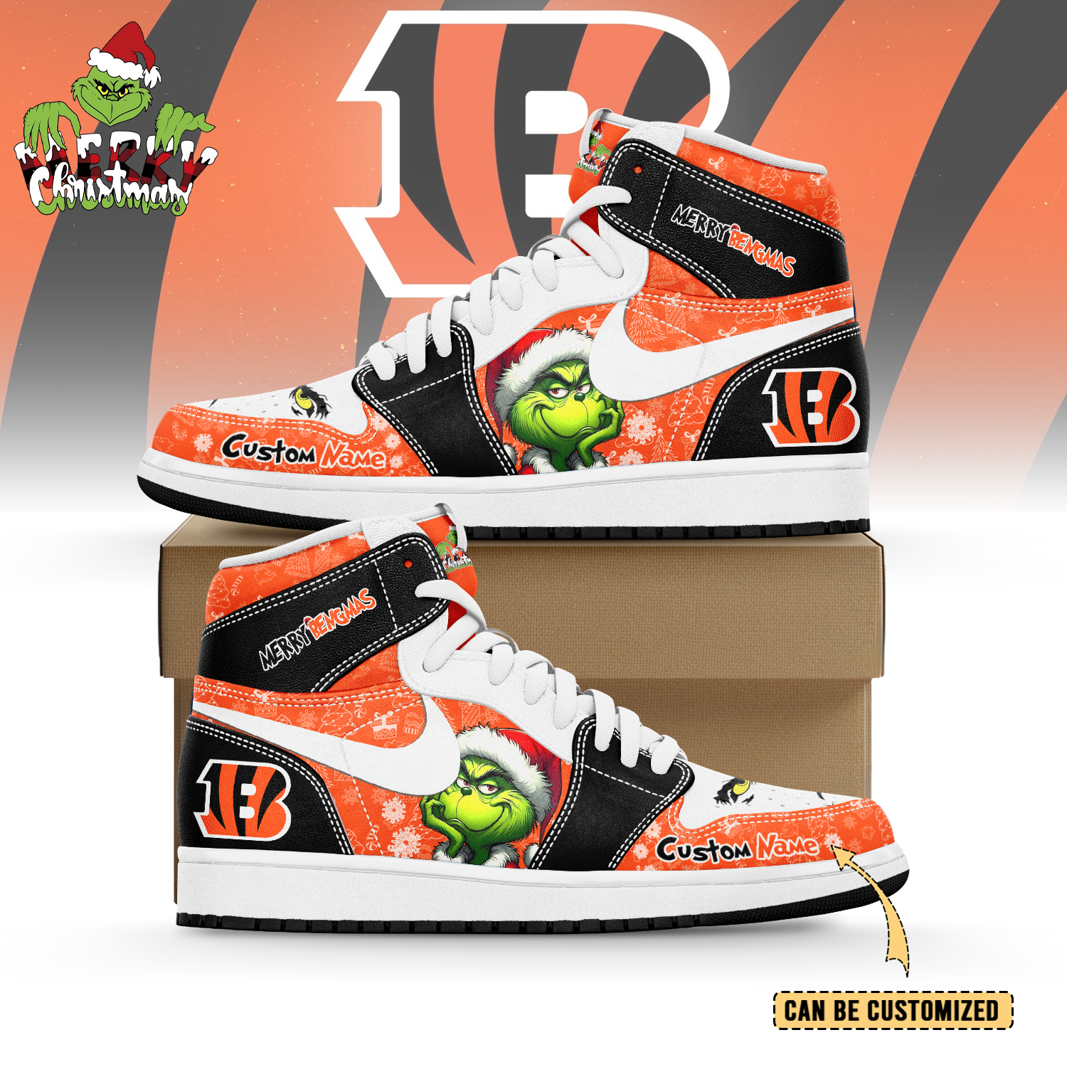 JWFancy Cincinnati Bengals x The Grinch x Christmas AJ1 High Sneakers Shoes For Men And Women
