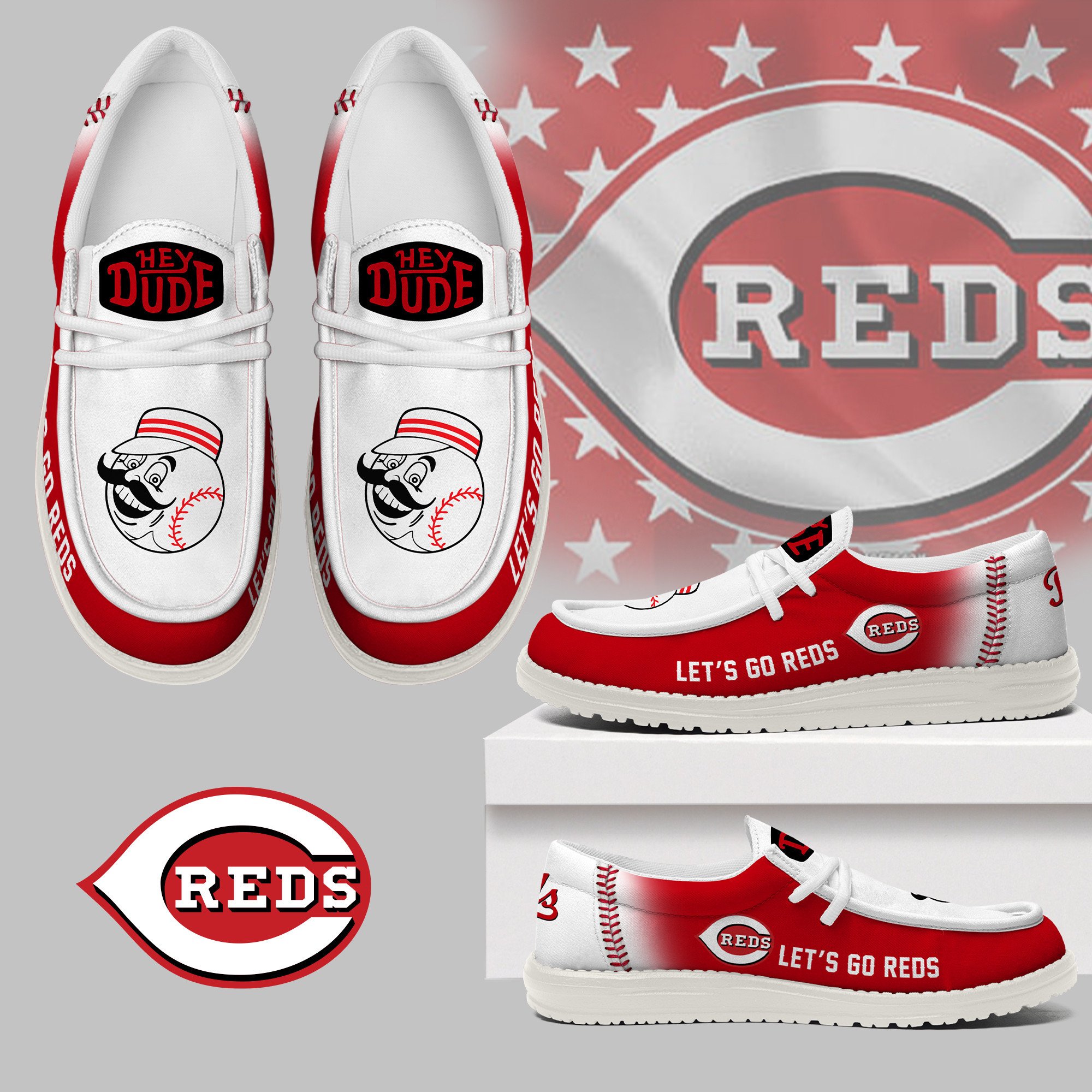 JWFancy Cincinnati Reds Hey Dude Shoes Wally Men's Lace Up Loafers Comfortable For Men And Women