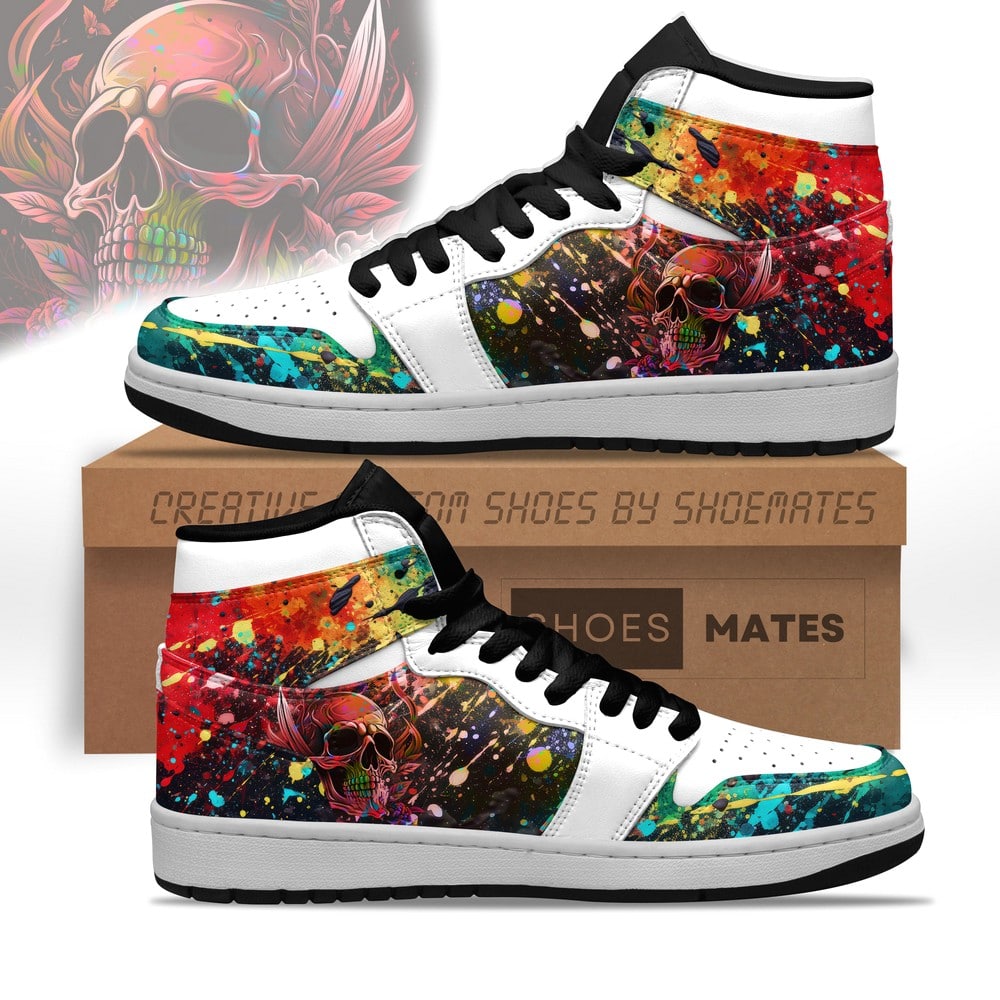 JWFancy Colorful Skull AJ1 High Sneakers Shoes For Men And Women