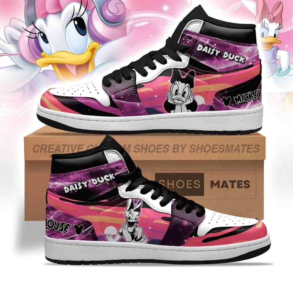 JWFancy Daisy Duck AJ1 High Sneakers Shoes For Men And Women