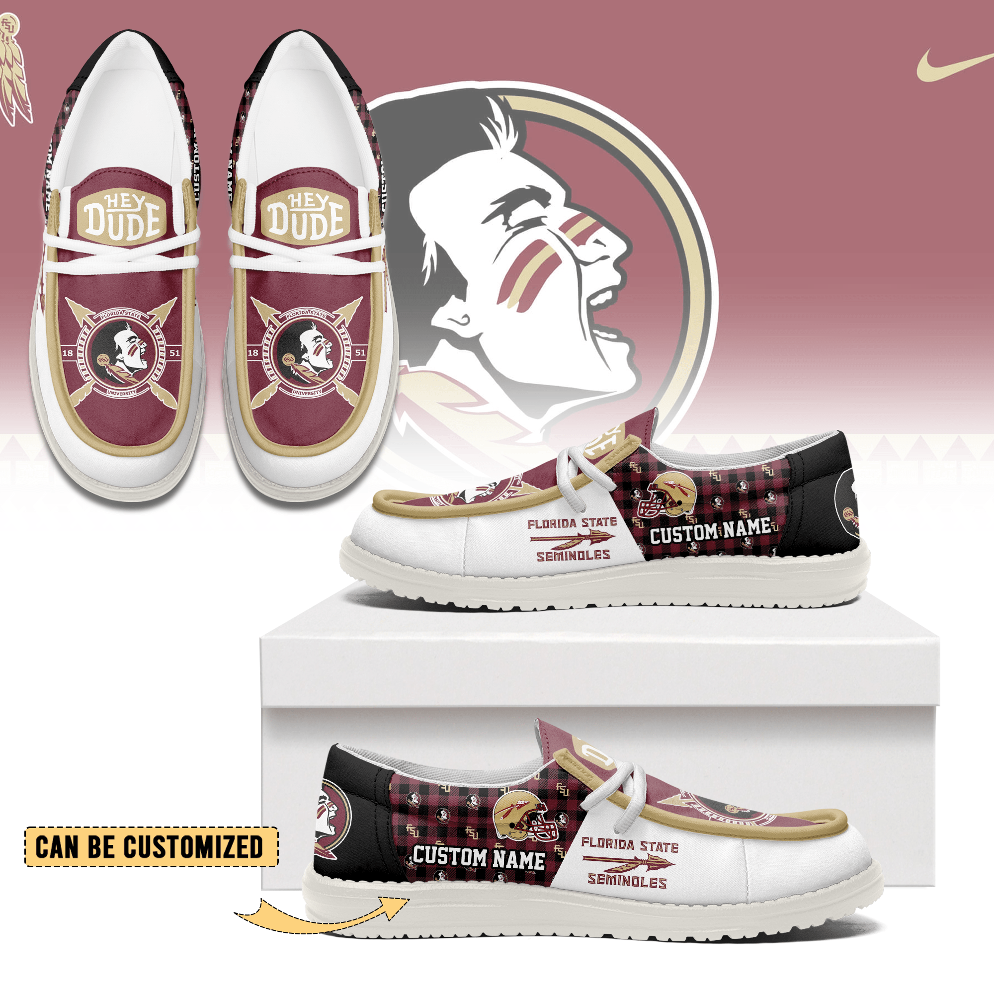 JWFancy Florida State Seminoles Personalized Hey Dude Shoes For Men And Women