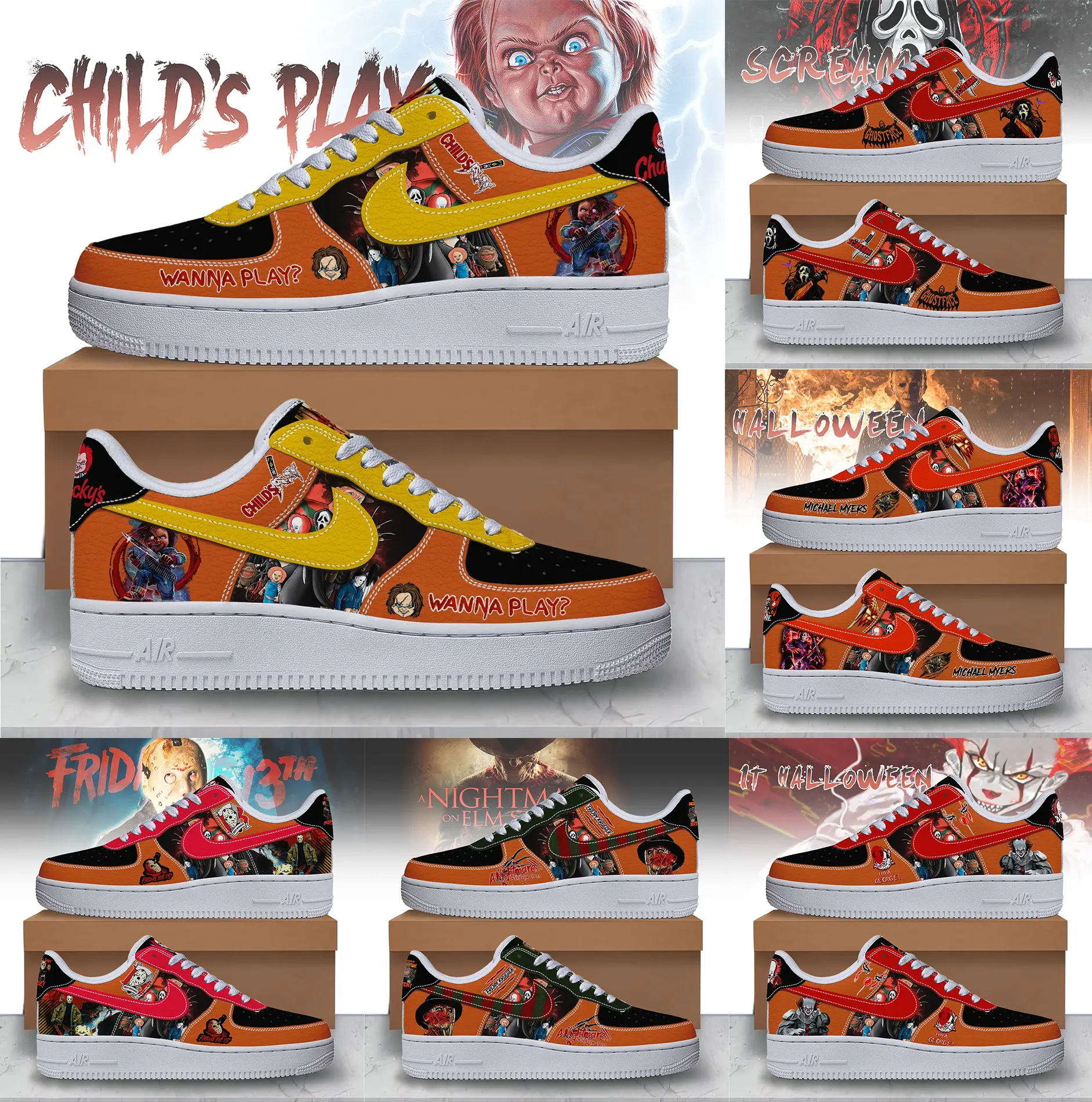 JWFancy Horror Chibi Halloween Air Low-Top Sneakers Shoes For Men And Women