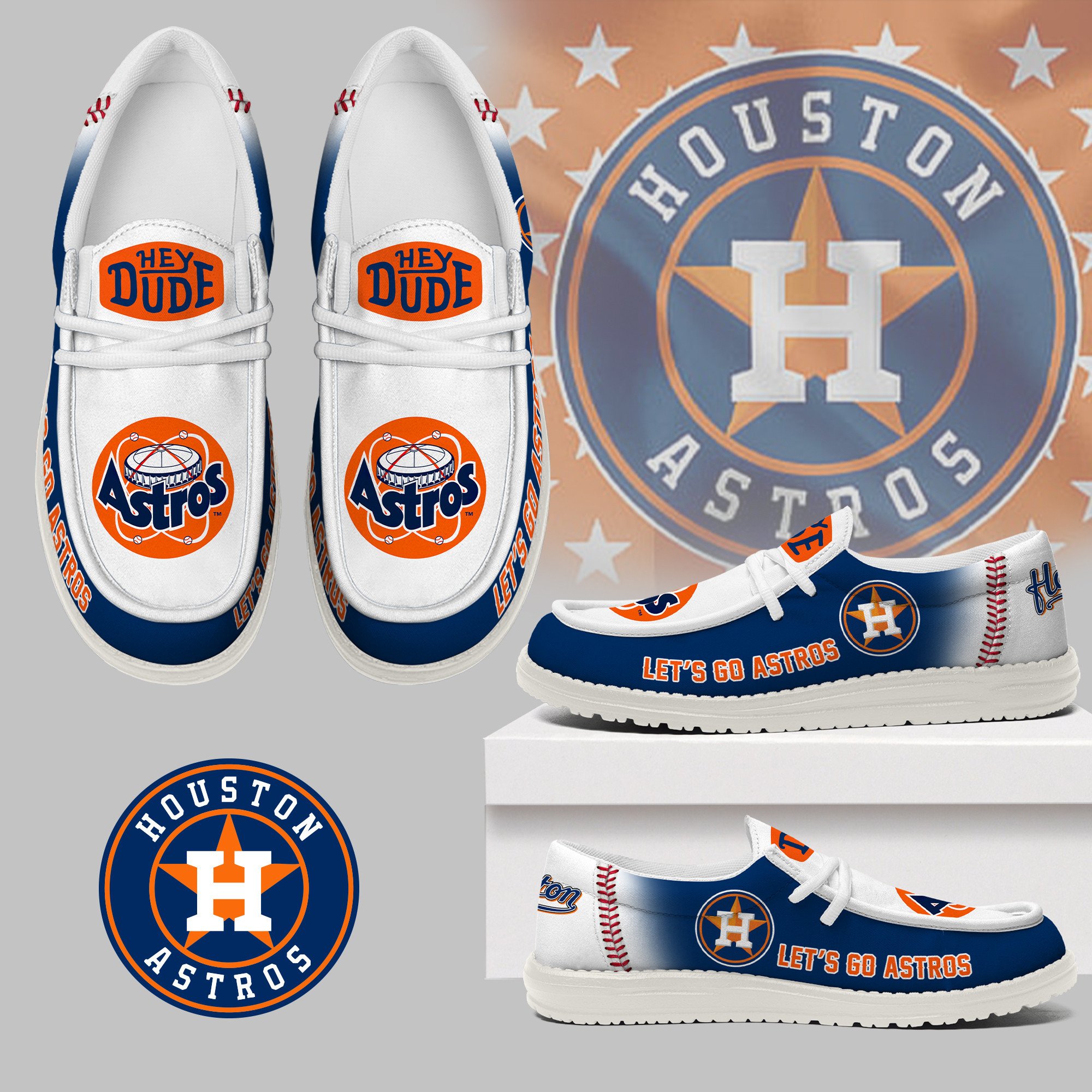 JWFancy Houston Astros Hey Dude Shoes Wally Men's Lace Up Loafers Comfortable For Men And Women