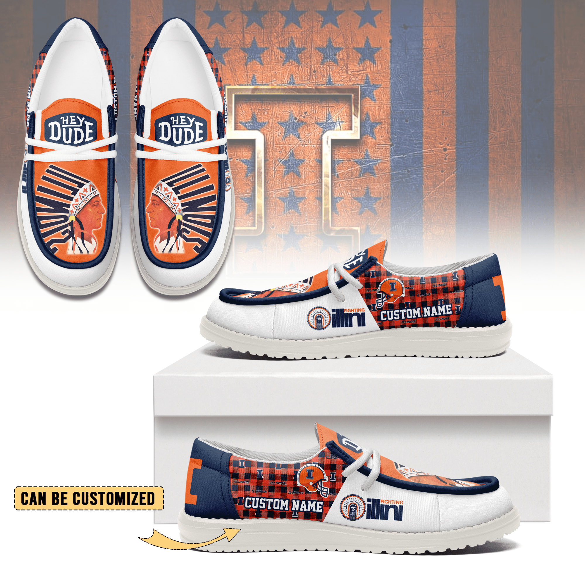 JWFancy Illinois Fighting Illini Personalized Hey Dude Shoes For Men And Women