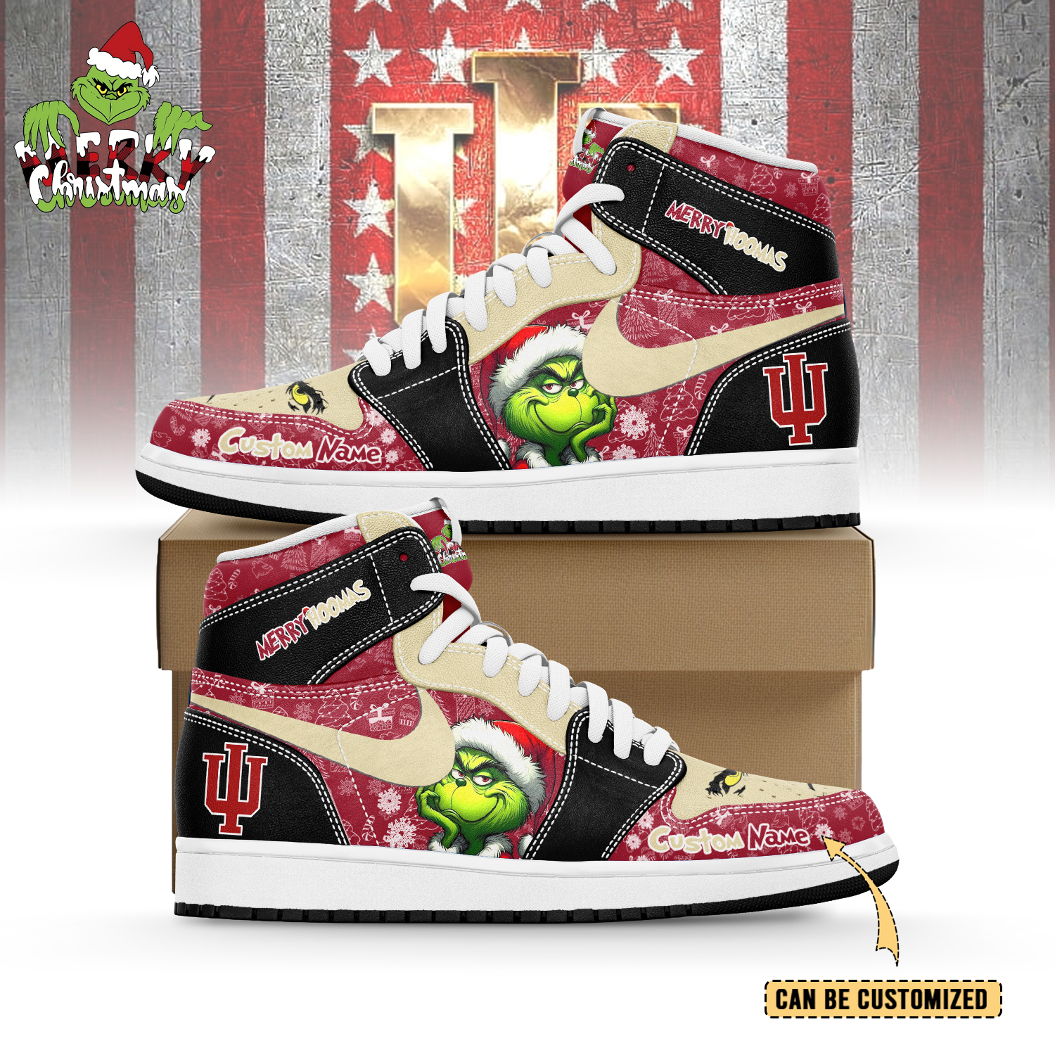 JWFancy Indiana Hoosiers x The Grinch x Christmas AJ1 High Sneakers Shoes For Men And Women