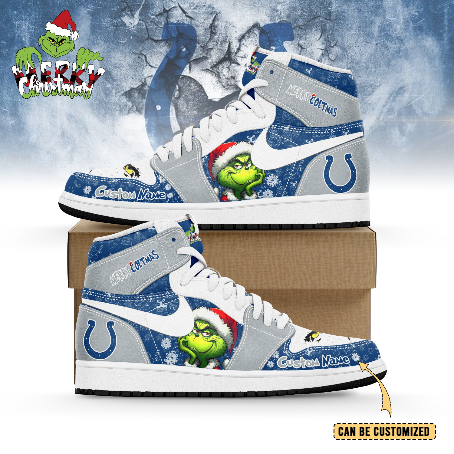 JWFancy Indianapolis Colts x The Grinch x Christmas AJ1 High Sneakers Shoes For Men And Women