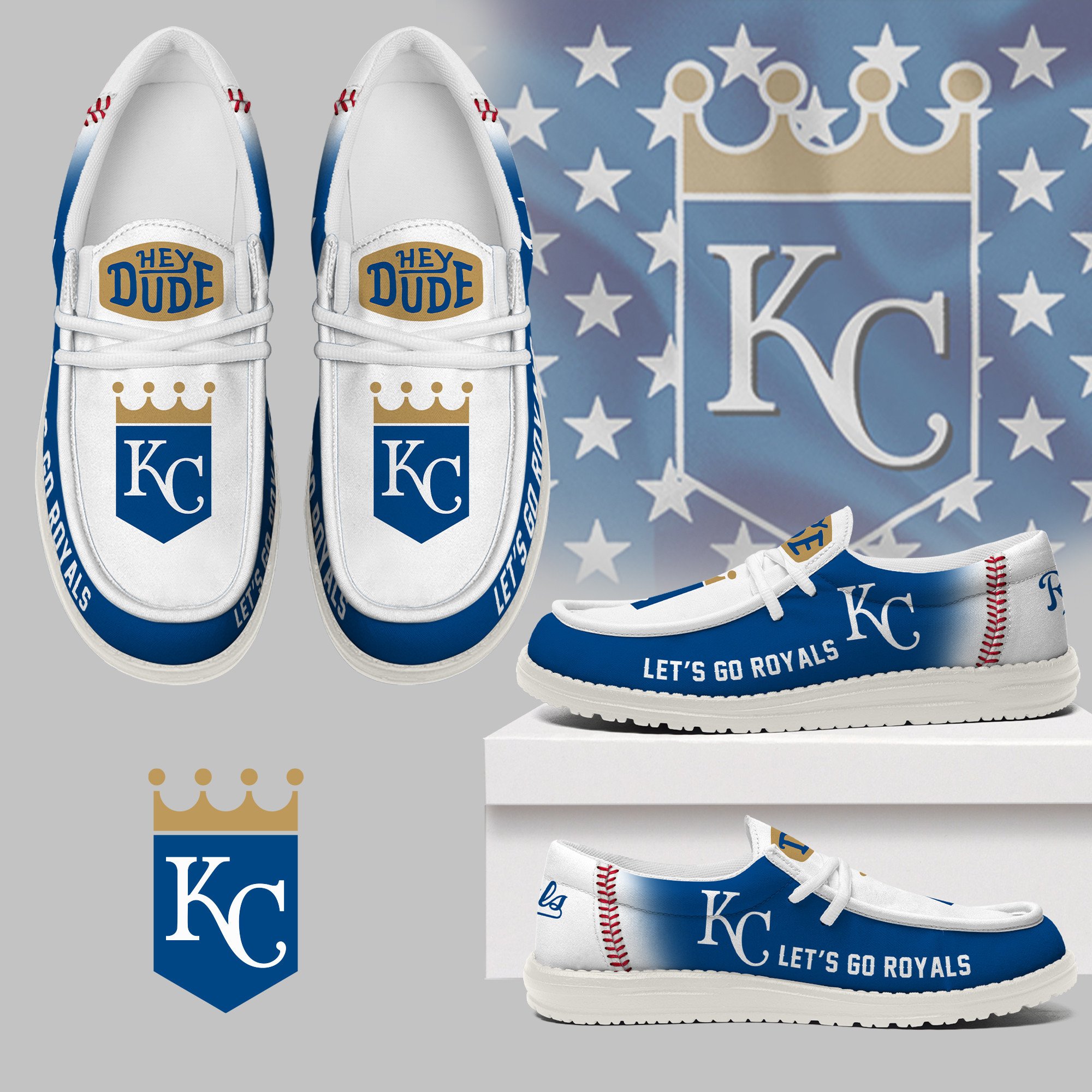 JWFancy Kansas City Royals Hey Dude Shoes Wally Men's Lace Up Loafers Comfortable For Men And Women