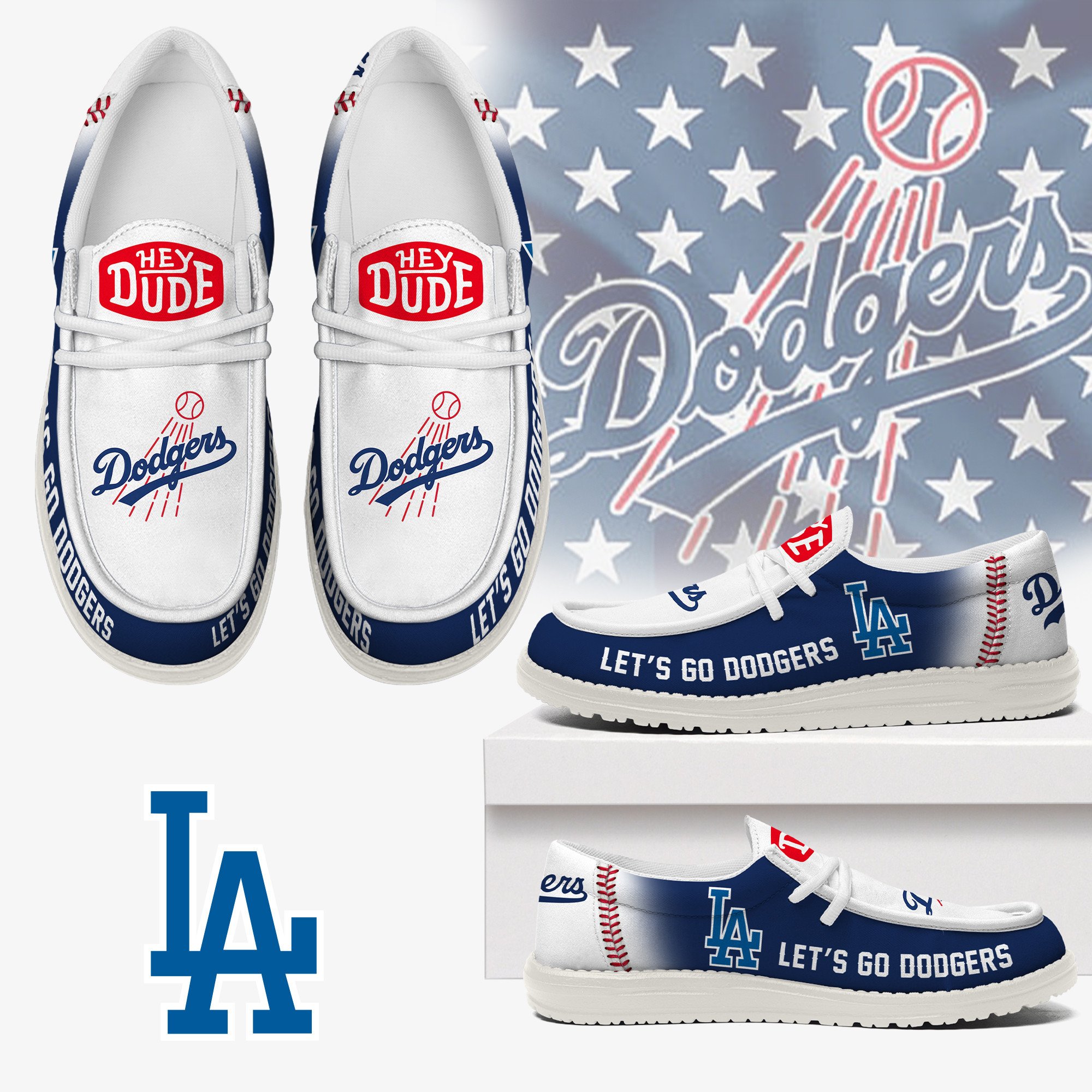 JWFancy Los Angeles Dodgers Hey Dude Shoes Wally Men's Lace Up Loafers Comfortable For Men And Women