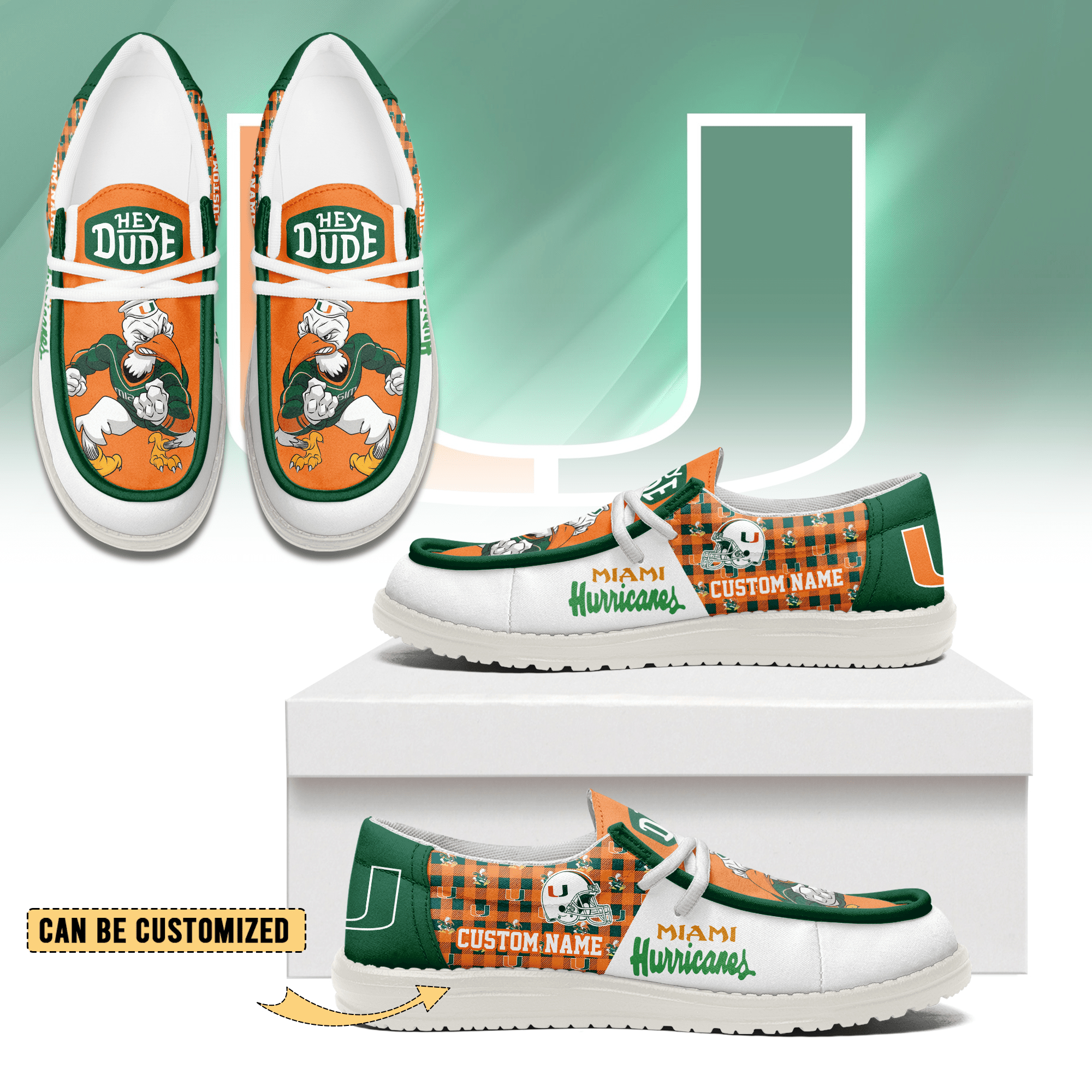 JWFancy Miami Hurricanes Personalized Hey Dude Shoes For Men And Women