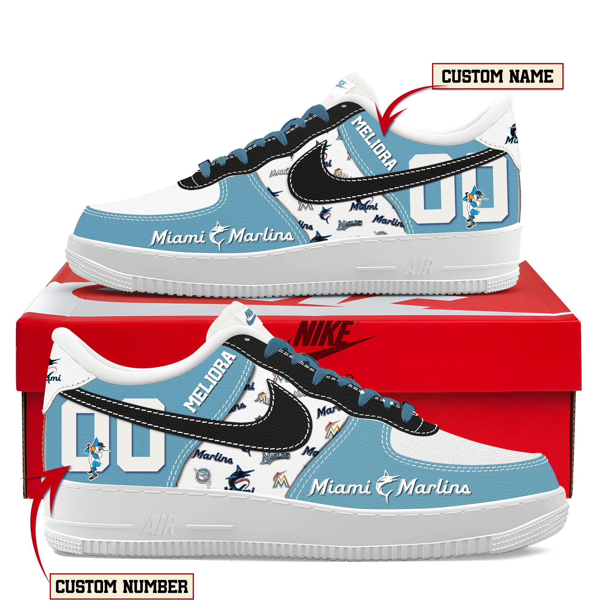 JWFancy Miami Marlins Air Low-Top Sneakers Shoes For Men And Women